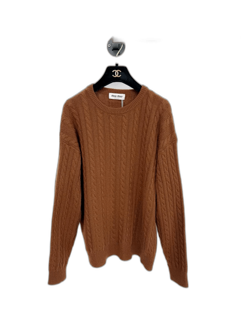 Miu Miu Miumiu Brown Cashmere Cable Knit Sweater Size M / US 6-8 / IT 42-44 - 1 Thumbnail