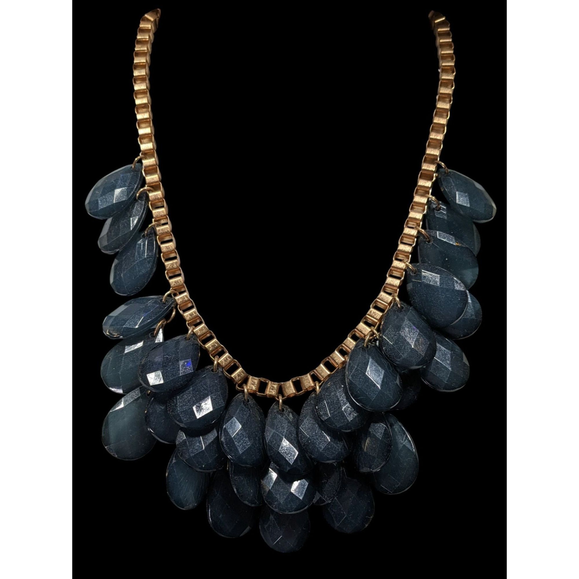 Other Y2K Glam Navy And Gold Tone Teardrop Fringe Necklace Size ONE SIZE - 2 Thumbnail