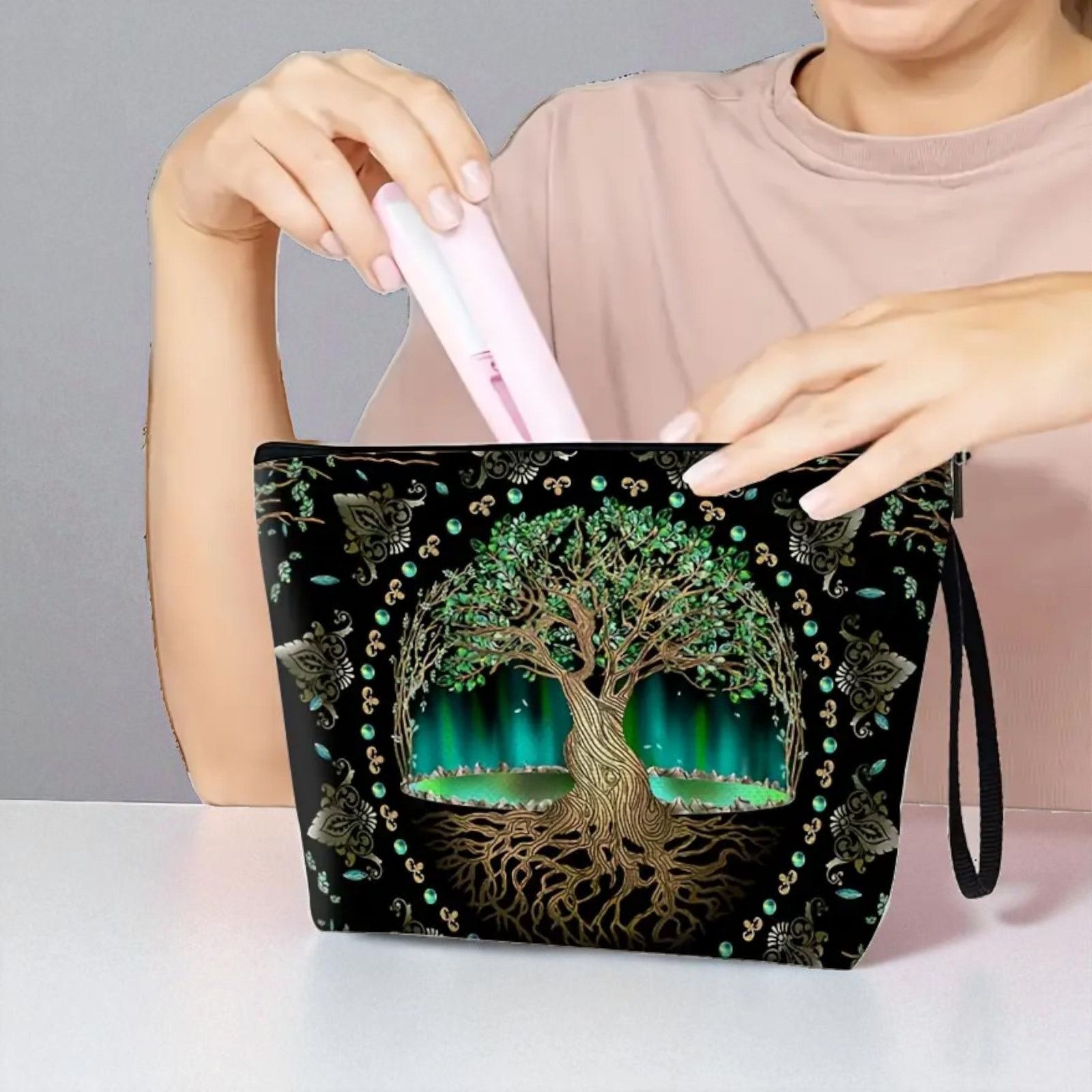 Other Tree of Life Cosmetic Bag Mystical Green Celestial Organizer Size ONE SIZE - 14 Thumbnail