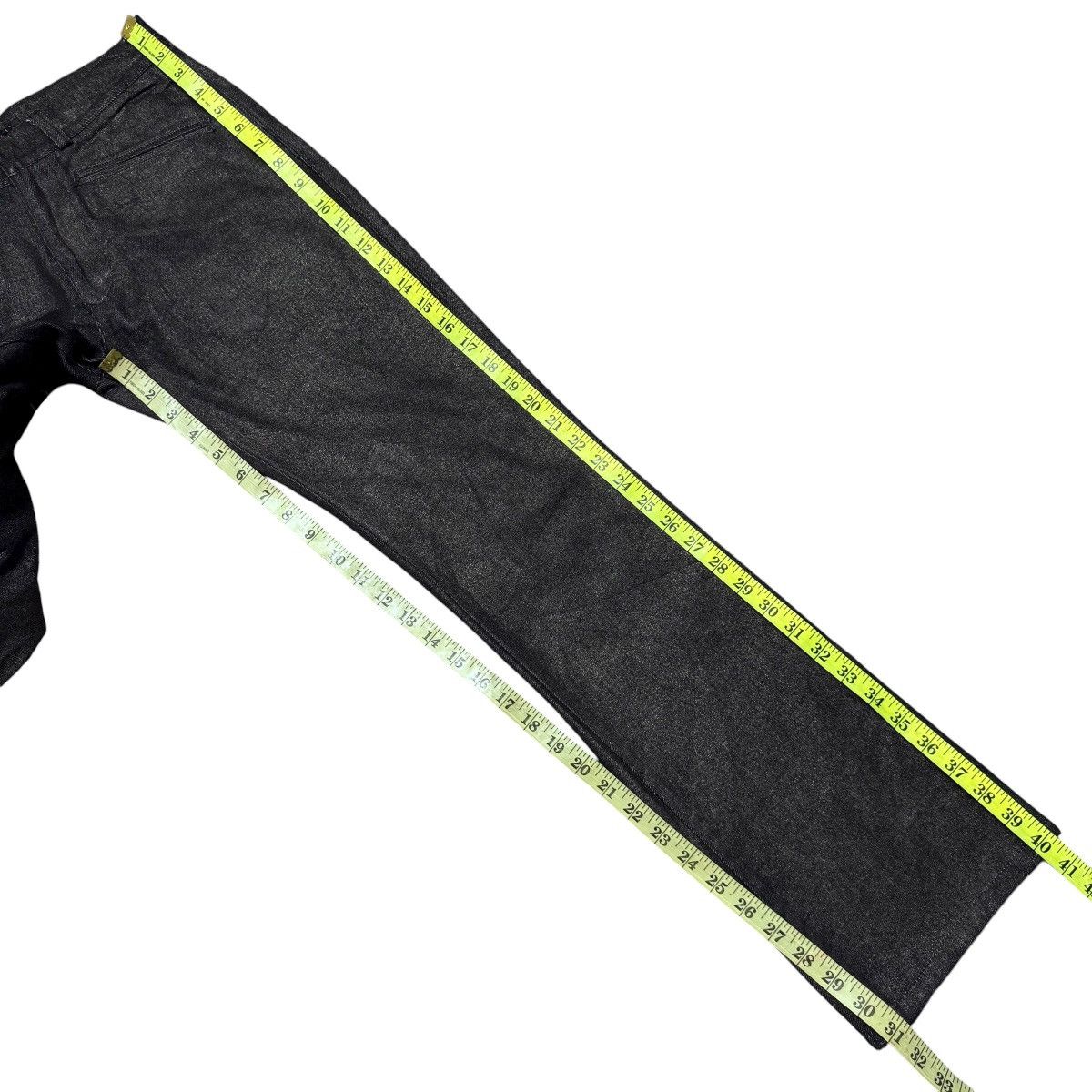 Japanese Brand PARANOID Black Waxed Shining Denim Flare Jeans Size US 28 / EU 44 - 17 Thumbnail