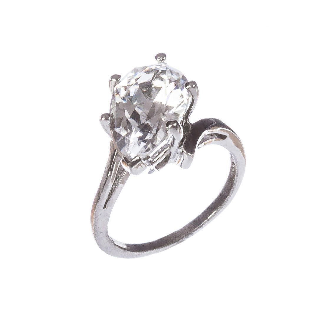 Designer Art Deco Sterling Silver Rock Crystal Quartz Cocktail Ring Size ONE SIZE - 1 Thumbnail
