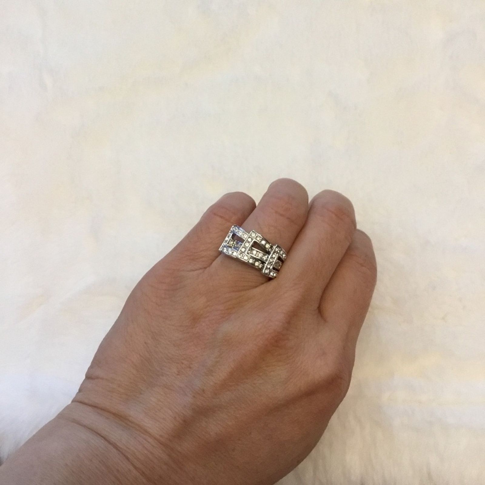 Other Silver Trio-Crystal Rows Ring Size ONE SIZE - 7 Thumbnail