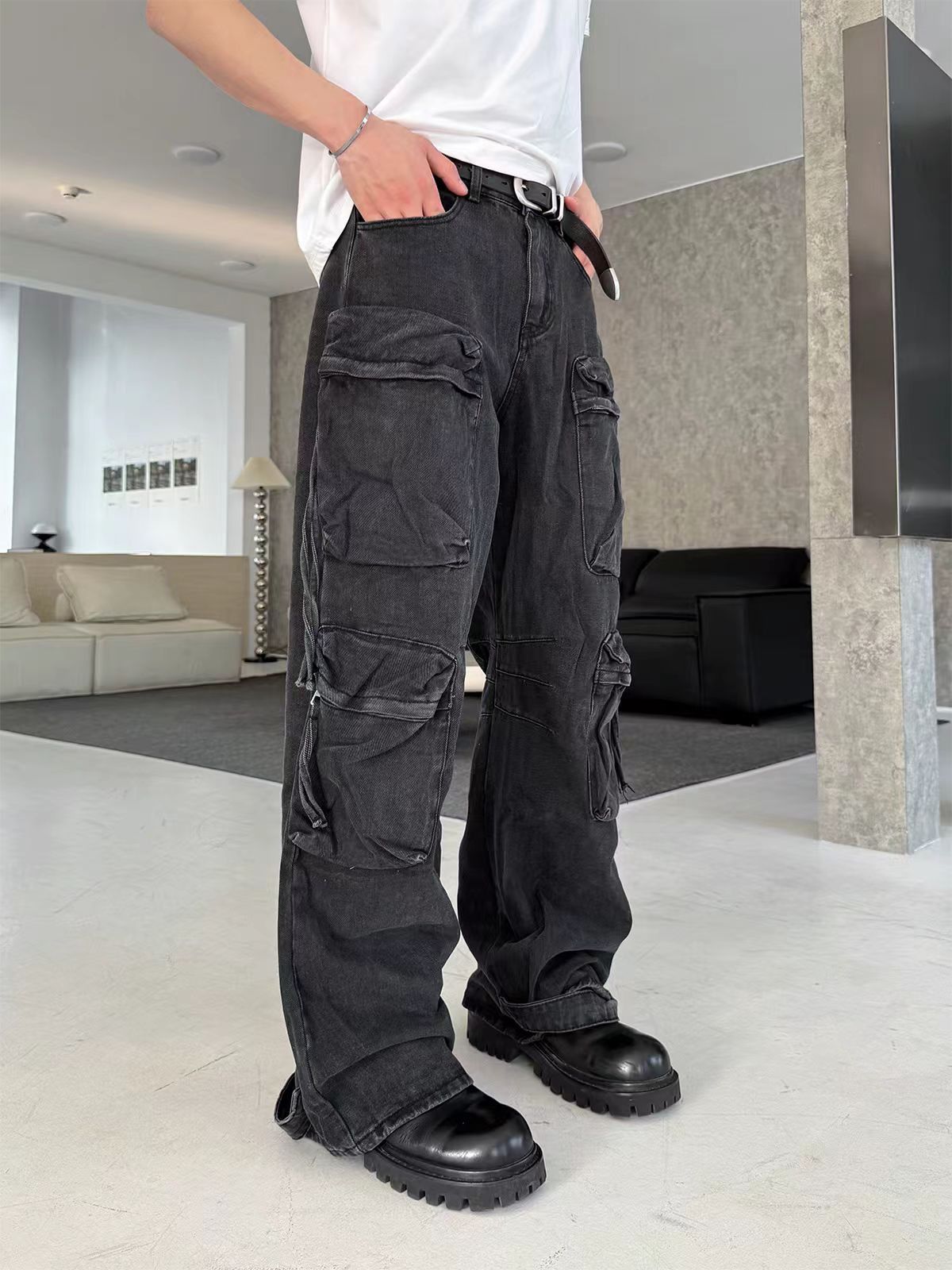 Designer Black casual street hip hop baggy jeans Size US 28 / EU 44 - 1 Thumbnail