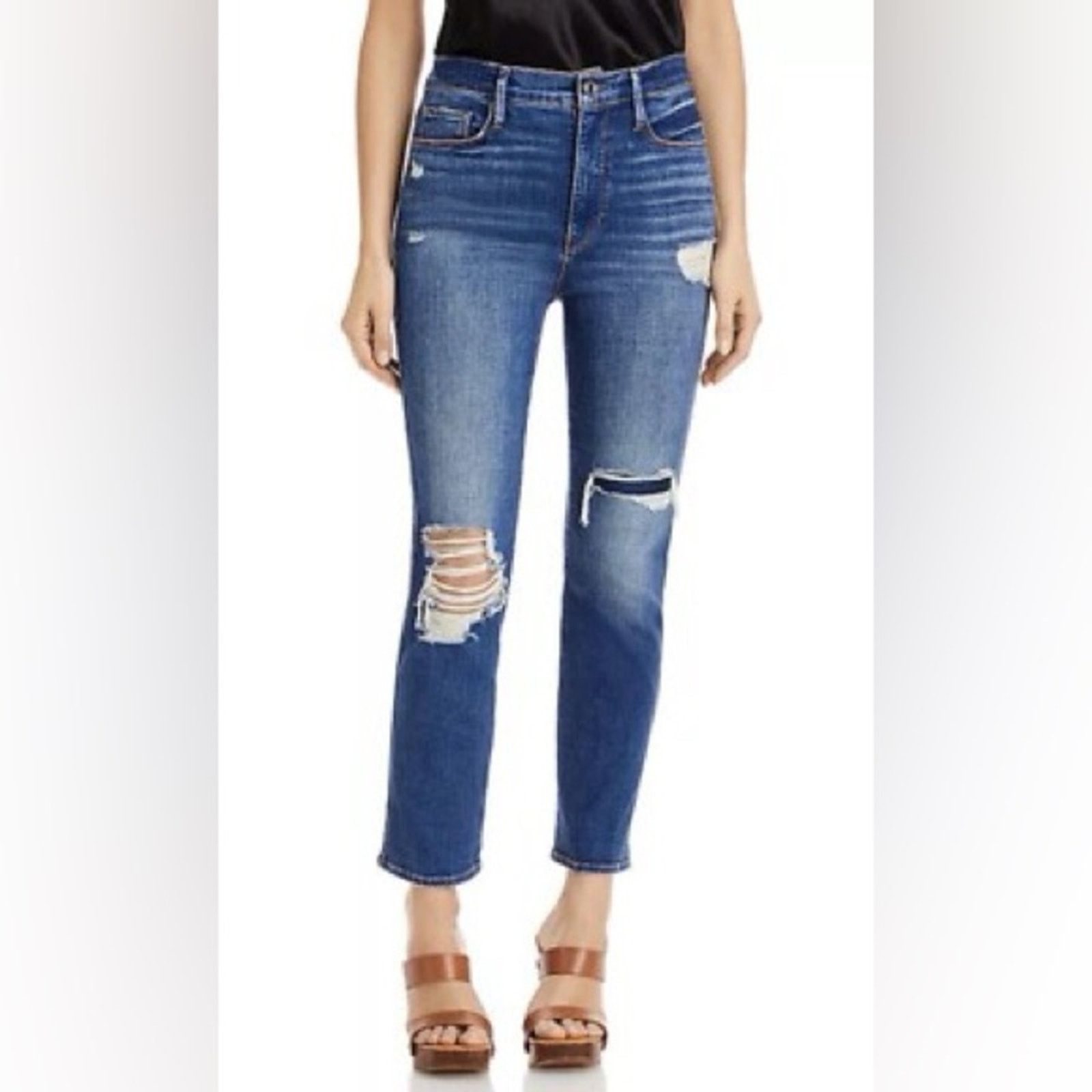 Frame NEW Frame Le Sylvie Slender Straight Distressed Jeans size25 Size 25" / US 0 / IT 36 - 1 Thumbnail