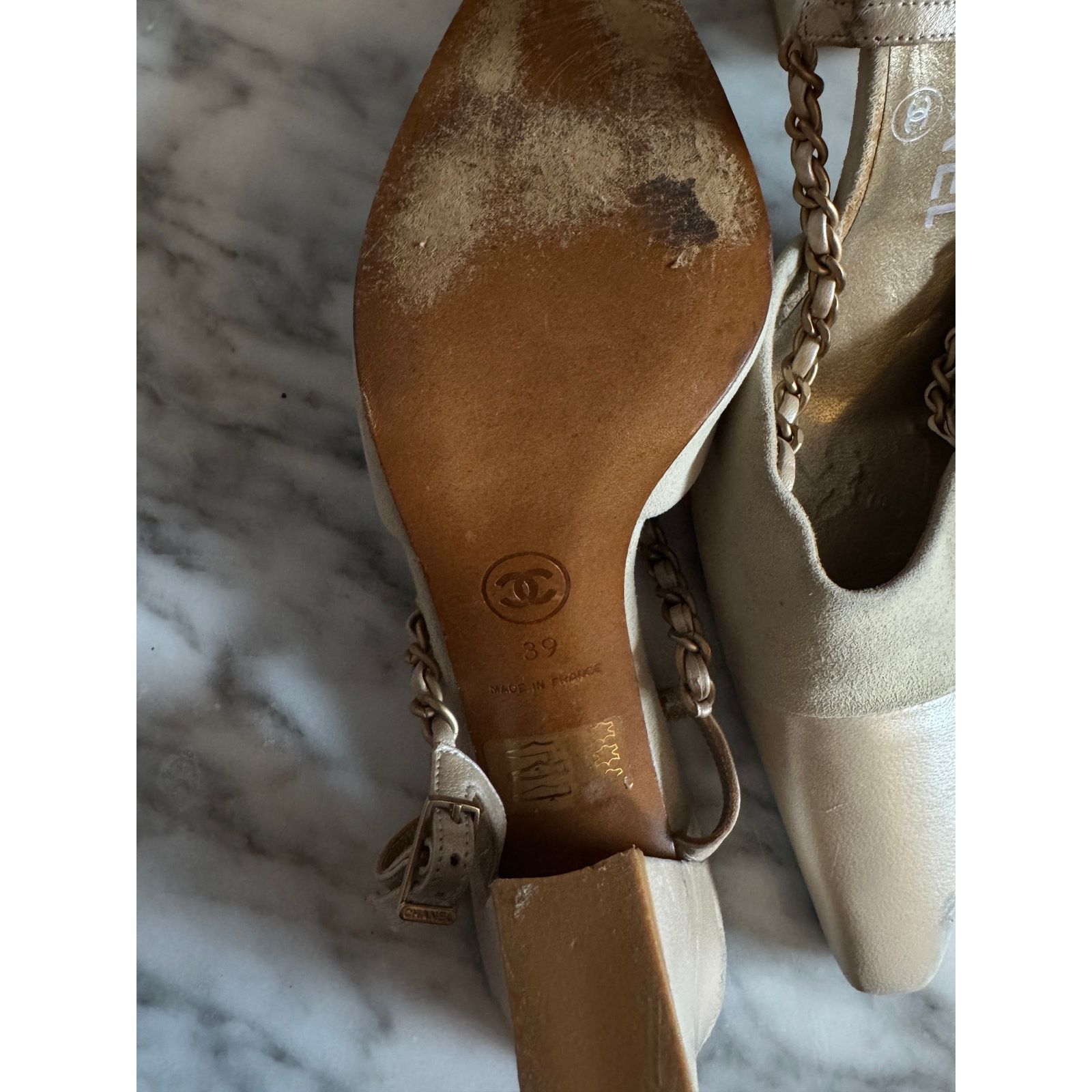 Chanel Vintage Chanel Cream Pointed Toe Slingback Heels Size US 8 / IT 38 - 3 Thumbnail