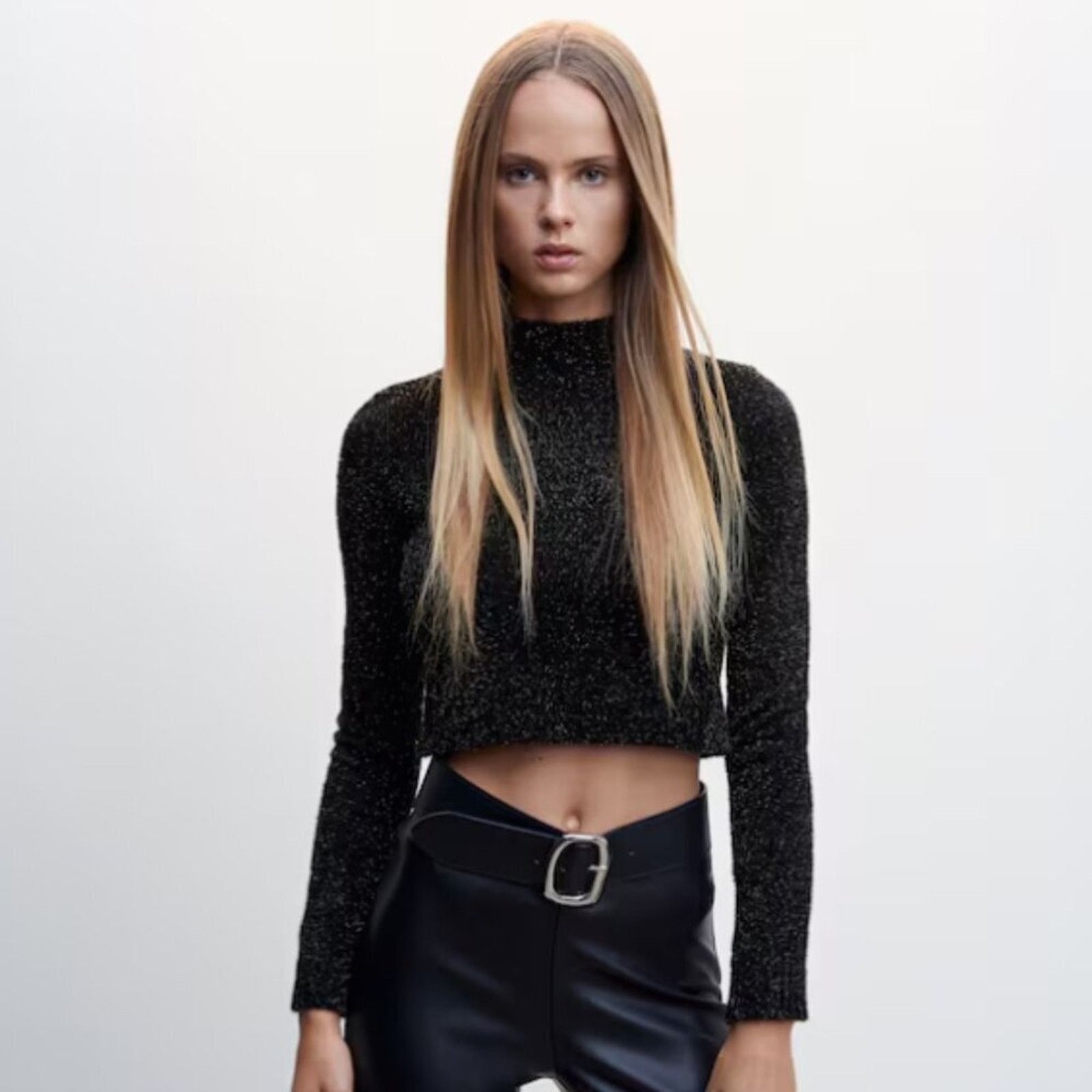 Mango Mango Shiny Turtleneck Black Cropped Sweater NWT XL Size XL / US 12-14 / IT 48-50 - 2 Thumbnail