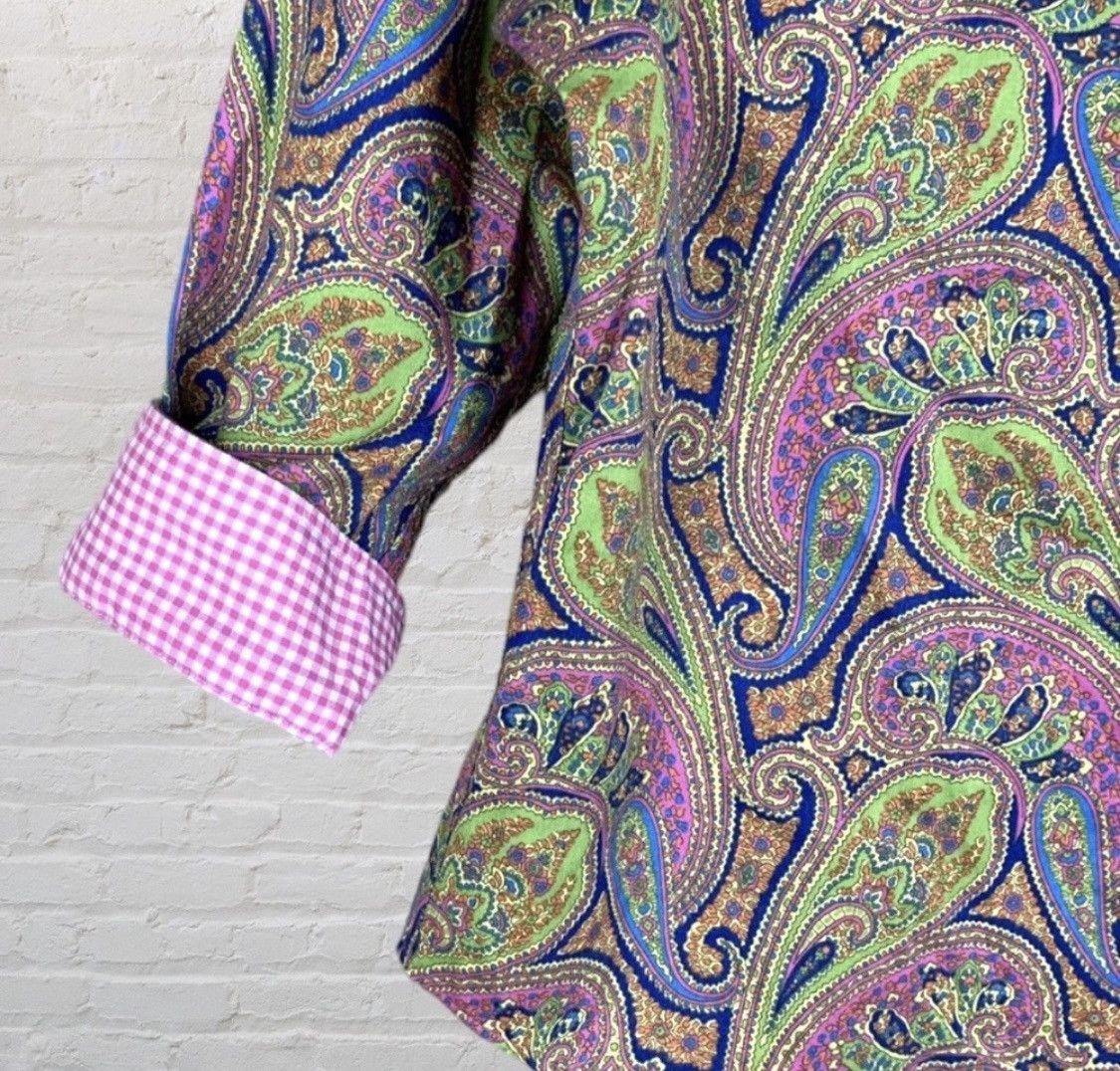 Chaps Ralph Lauren RALPH LAUREN CHAPS PAISLEY FLIP CUFF BUTTON UP BLOUSE SZ L Size L / US 10 / IT 46 - 2 Thumbnail