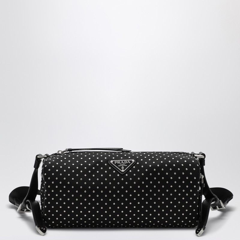 Prada Black Re-Nylon Shoulder Bag With Studs