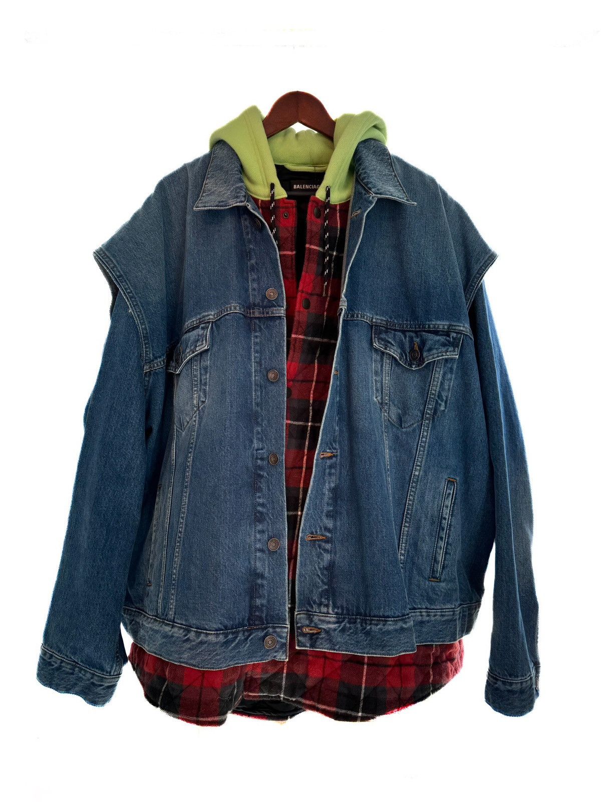 Balenciaga FW 18 Gilet Denim Layer 2 in 1 Plaid Quilted Hood Jacket Size US M / EU 48-50 / 2 - 1 Thumbnail