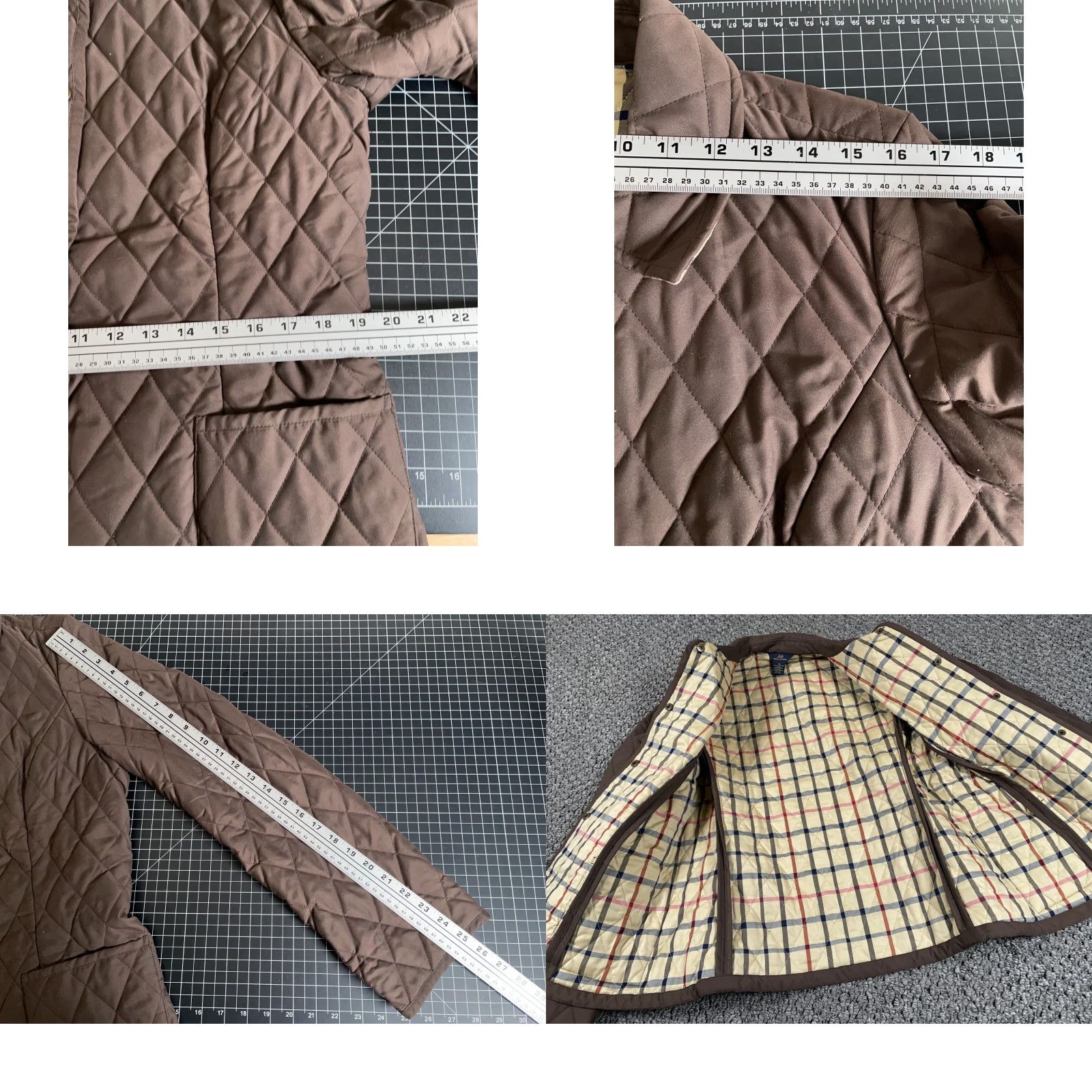 Brooks Brothers Brooks Brothers Women's Jacket 10 Brown Cream Check Quilted Lining Snap Button Polyester Size L / US 10 / IT 46 - 8 Thumbnail