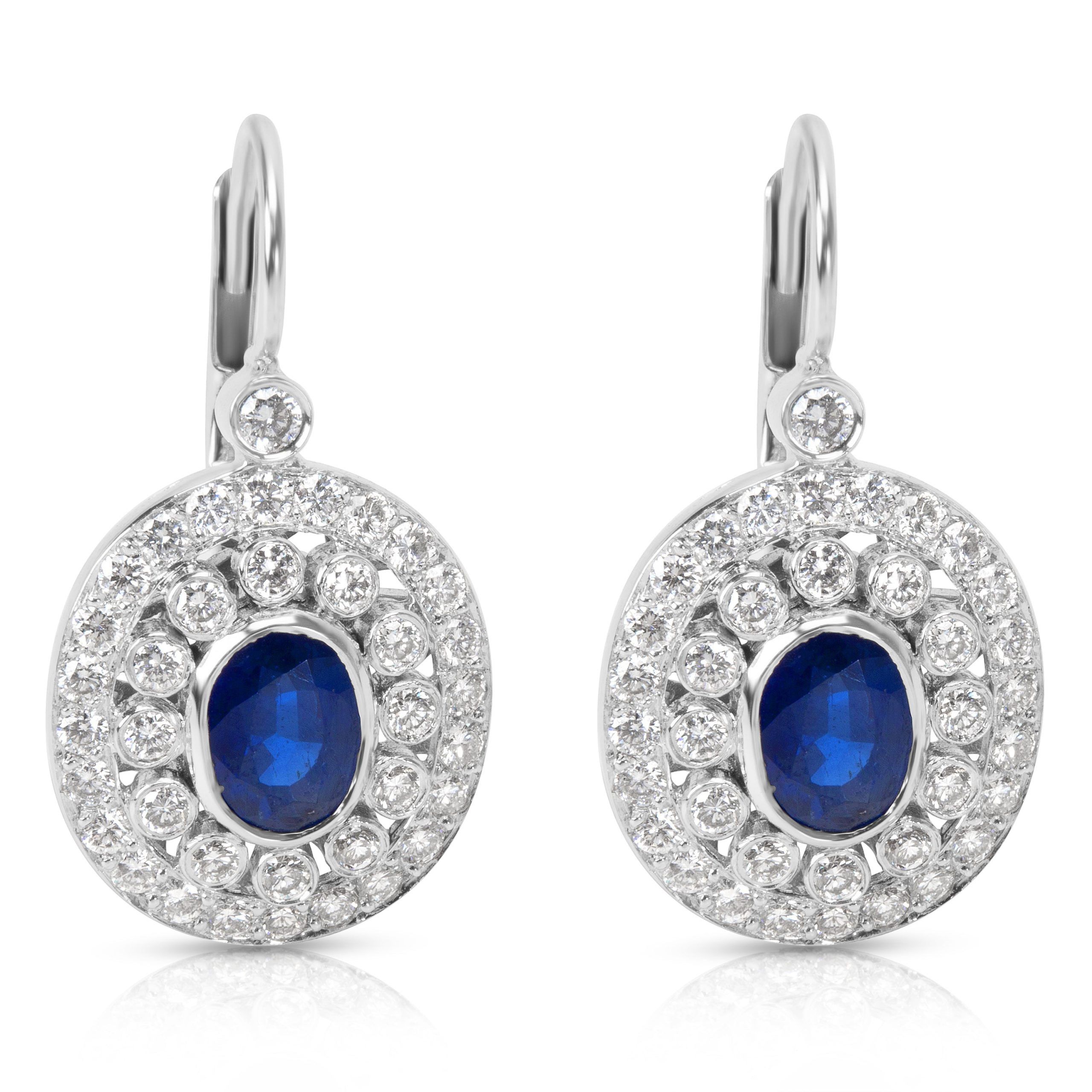 image of Diamond & Oval Sapphire Fashion Ring In 18K White Gold (2.00 Ctw), Women's