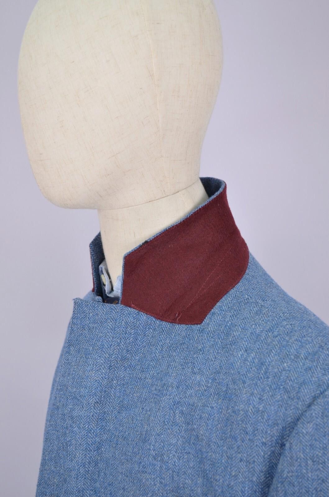 Designer Samuel Windsor 100% Wool Herringbone Blue Coat Jacket Sz 40" Size US L / EU 52-54 / 3 - 9 Thumbnail