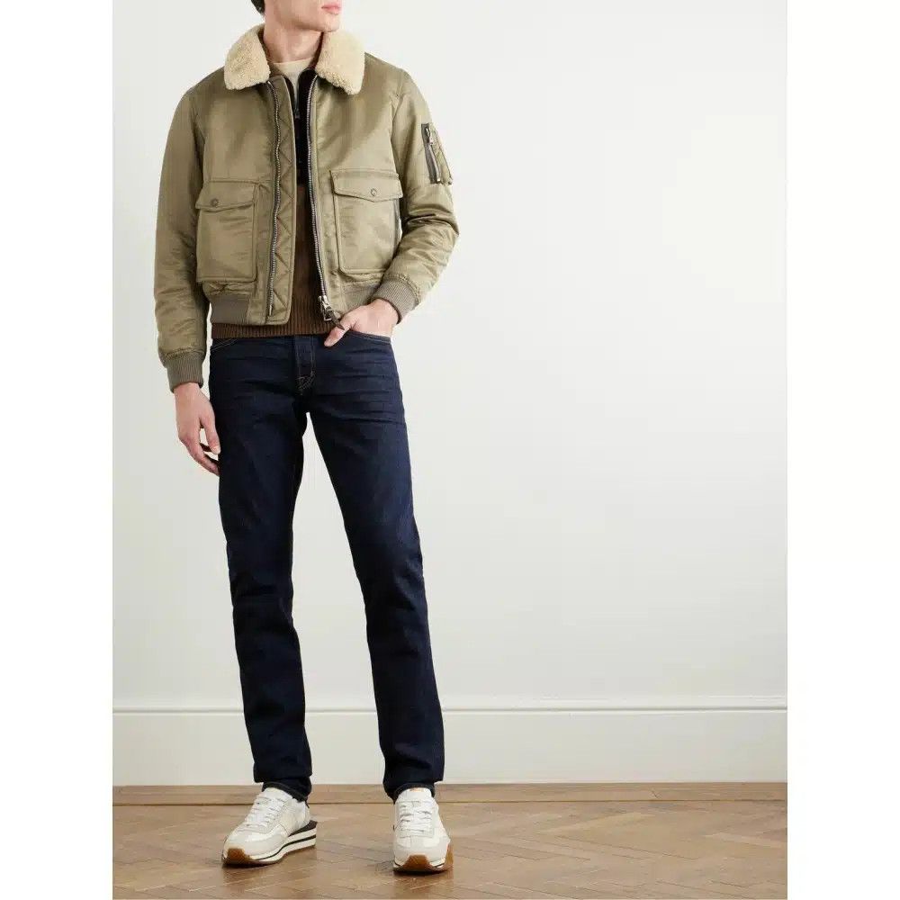 Tom Ford o1loc1c0225 OBB002 Nylon Twill Shearling Bomber Jacket Khaki Size US M / EU 48-50 / 2 - 2 Thumbnail