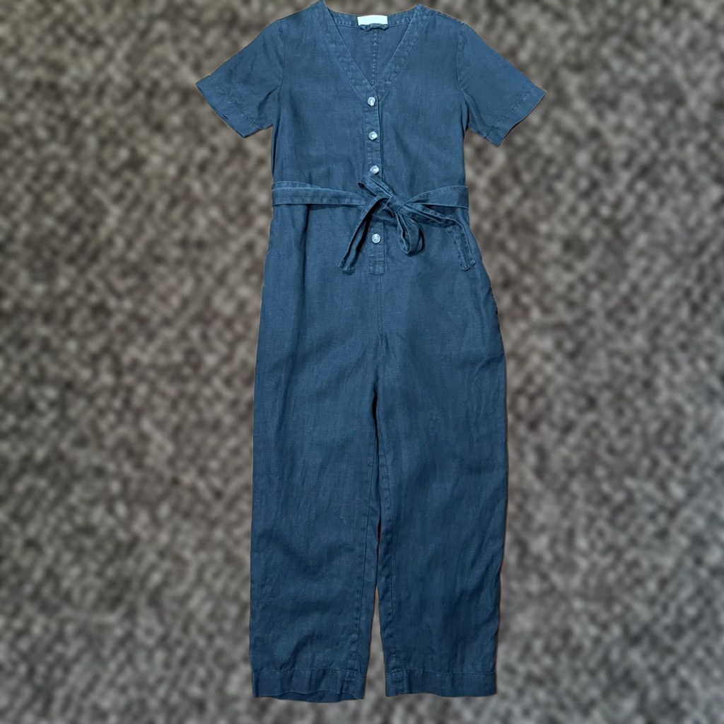 Everlane VINTAGE? No. Everlane Jumpsuit Women's Linen Button Tie waist Short sleeve L26 Black Knit One-Piece Crew Neck Size 25" / US 0 / IT 36 - 1 Thumbnail