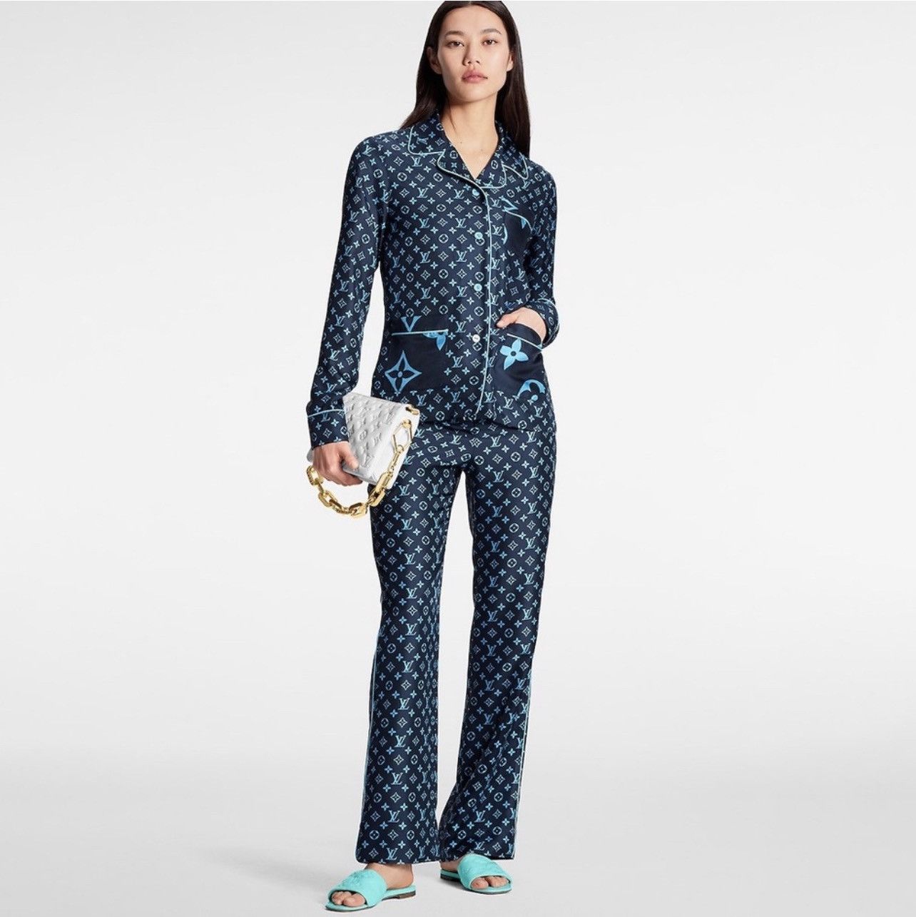 image of Louis Vuitton Midnight Monogram Pajama Pants in Blue, Women's (Size 26)