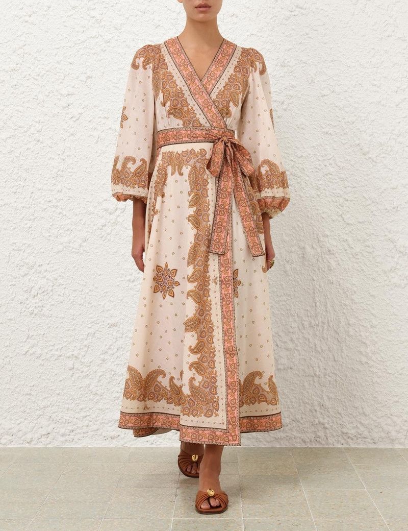 Zimmermann oc11z0126 Maxine Midi Wrap Dress in Multicolor Size L / US 10 / IT 46 - 6 Thumbnail