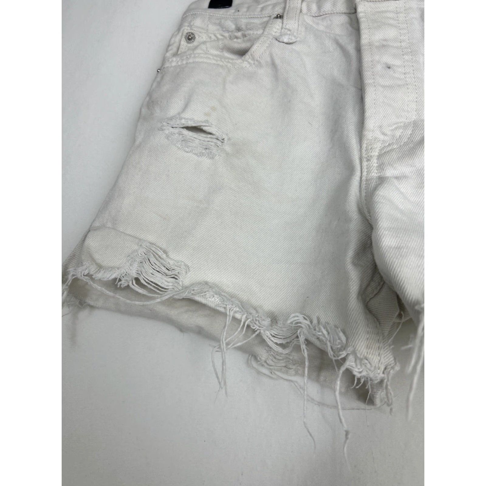Vintage We The Free White Cotton Denim Distressed High Waisted Cut-Off Shorts Womens Size 24 26 Inseam 4in Size 42" / US 20 - 2 Thumbnail