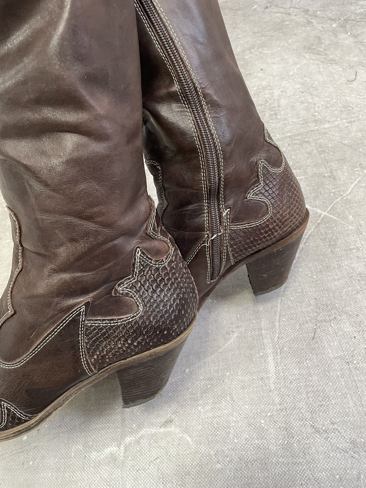If Six Was Nine Guidi style Brown Leather Cowboy Boots Snakeskin Detail 41 Size US 8 / EU 41 - 11 Thumbnail