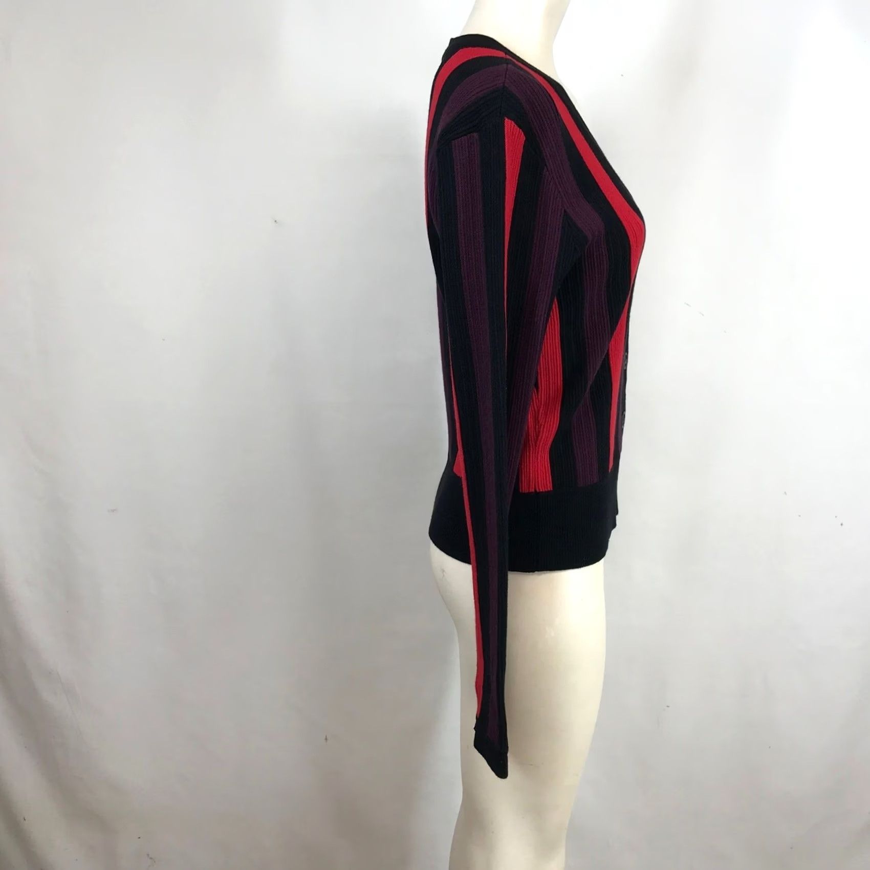 Vintage Cabi 3538 Cardigan Sweater V-Neck Ribbed Vertical Stripe Red Purple Black Wms M Size M / US 6-8 / IT 42-44 - 4 Thumbnail