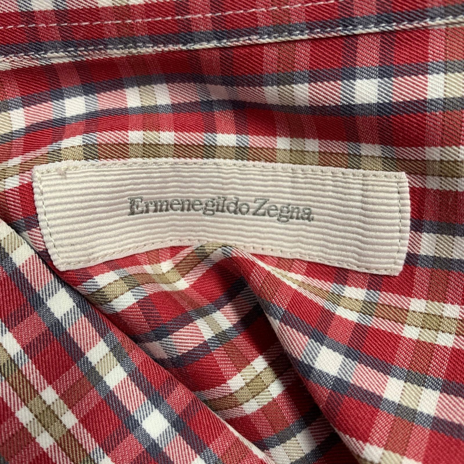Ermenegildo Zegna ERMENEGILDO ZEGNA Red Brown Plaid Cotton Curved Cutaway Size US L / EU 52-54 / 3 - 5 Thumbnail
