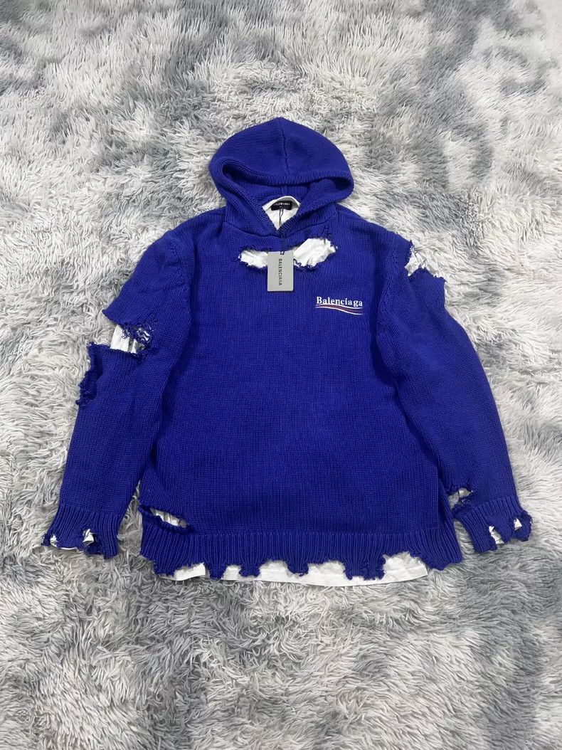 Balenciaga Balenciaga Blue destroys fake two-piece sweater Size US S / EU 44-46 / 1 - 1 Thumbnail