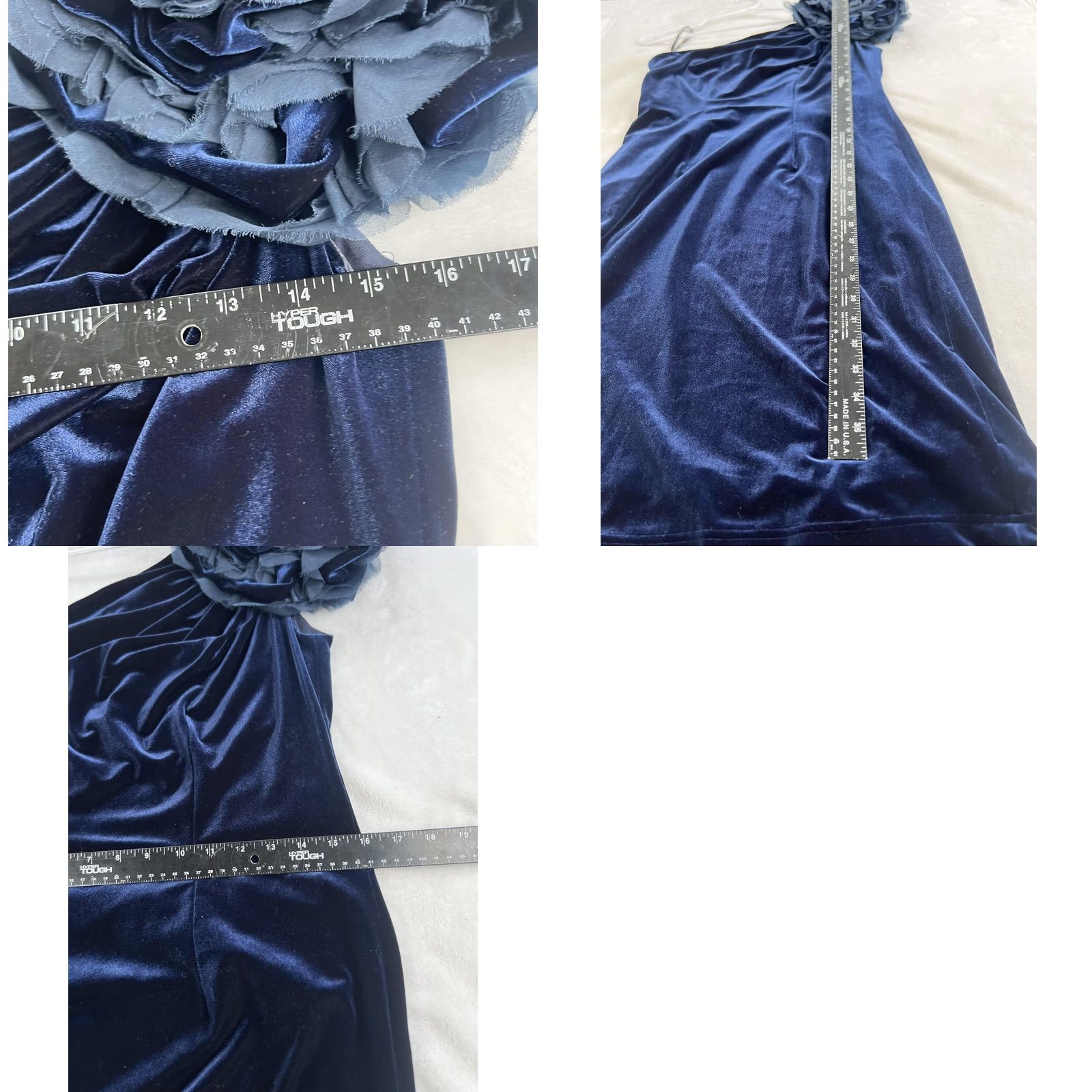 Tadashi Shoji VINTAGE Tadashi Shoji Dress Womens Medium Navy Velvet One Shoulder Rosette Cocktail Size M / US 6-8 / IT 42-44 - 9 Thumbnail