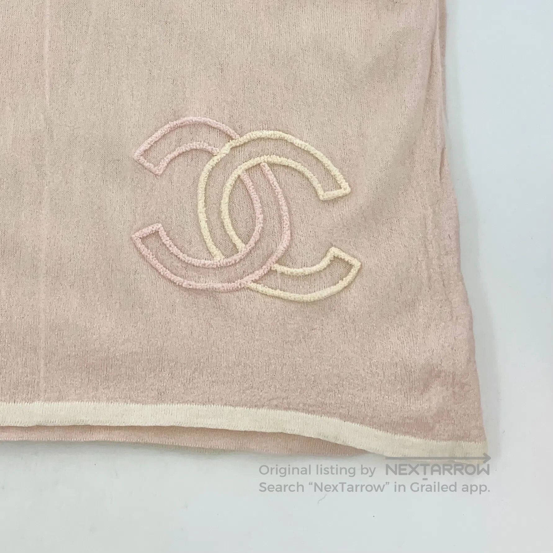 Chanel Chanel Light pink double C embroidery cashmere scarf| Size ONE SIZE - 3 Thumbnail