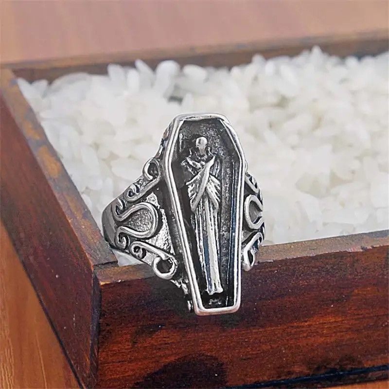 Japanese Brand × Jewelry × Vintage Gothic Punk Unique Vampire Coffin Ghost Stainless Steel Ring Size ONE SIZE - 5 Thumbnail