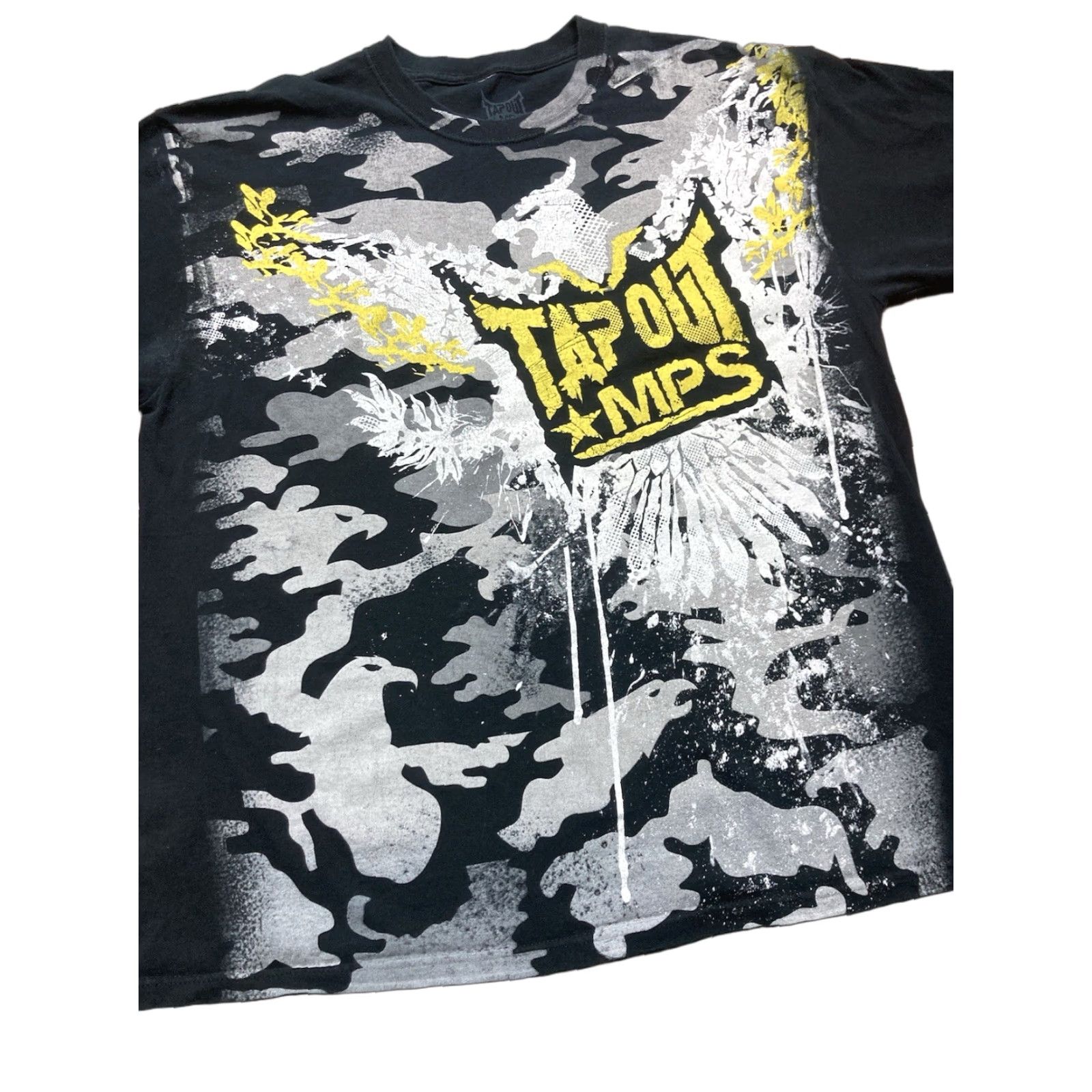 VINTAGE Tapout MPS MMA T-Shirt XL Black Bird Wings Y2K CamO Grunge 