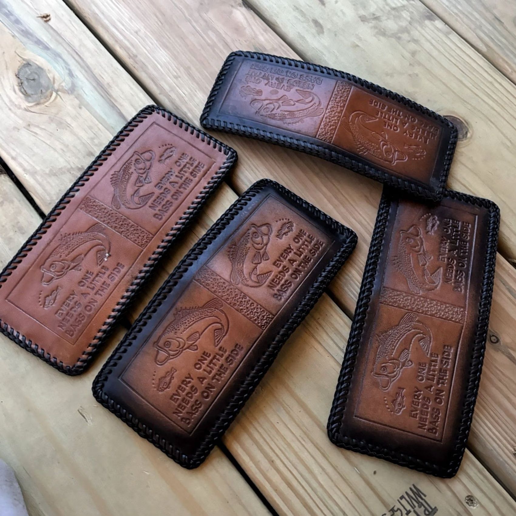 Vintage VINTAGE Fisherman Leather Wallet Bass Hand Tooled Bi-fold Whipstitch USA Made Size ONE SIZE - 7 Thumbnail