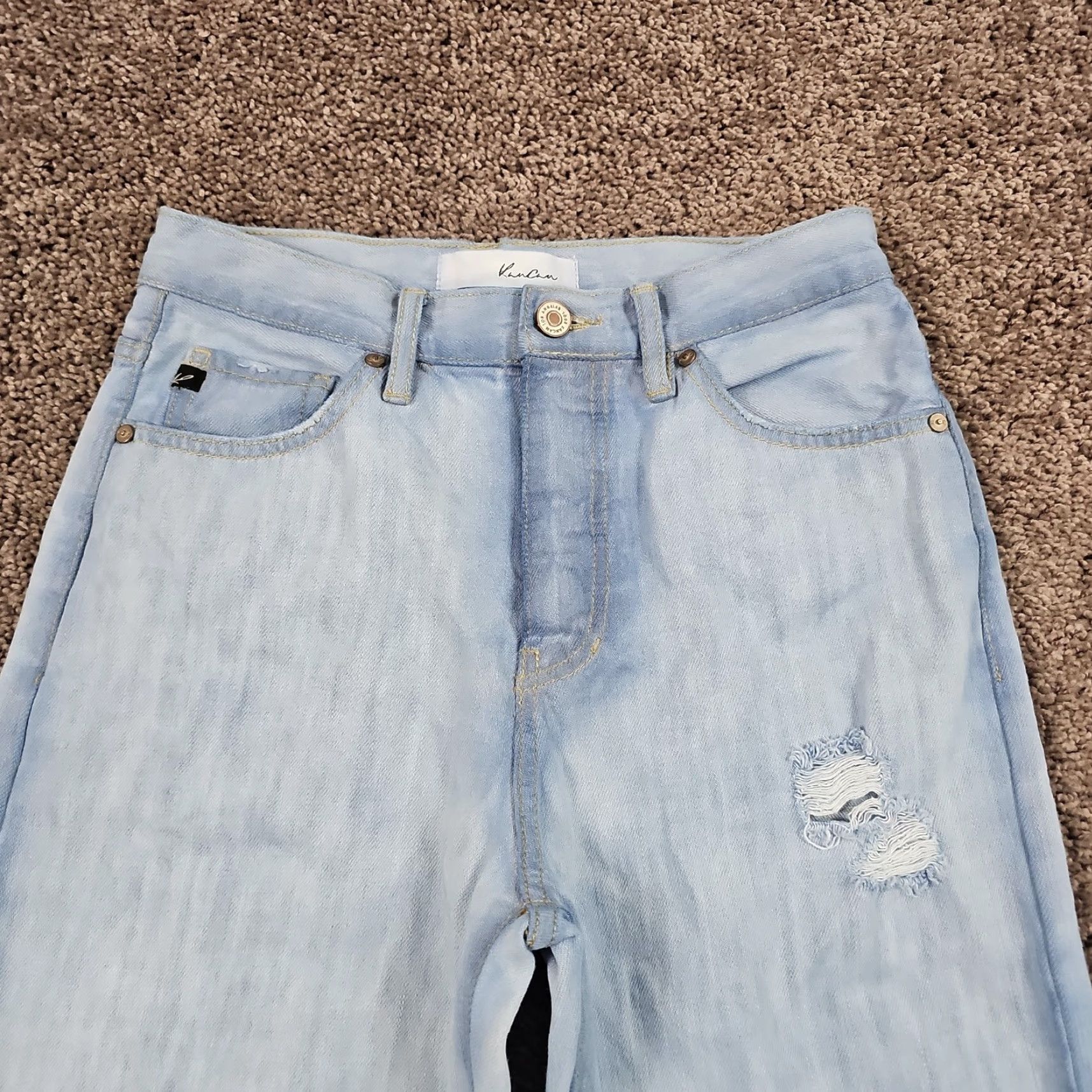 Vintage KanCan Jeans Womens Flare High Distressed Light Wash Denim Button Fly 24x33 Size 25" / US 0 / IT 36 - 2 Thumbnail