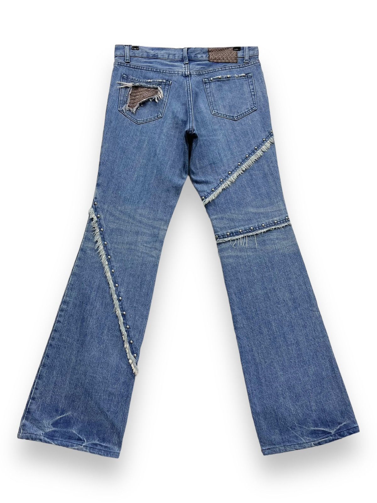 5351 POUR LES HOMMES STEALS💥VINTAGE 5351 HOMMES Distressed Spliced Studded Flare Size 31" - 3 Thumbnail