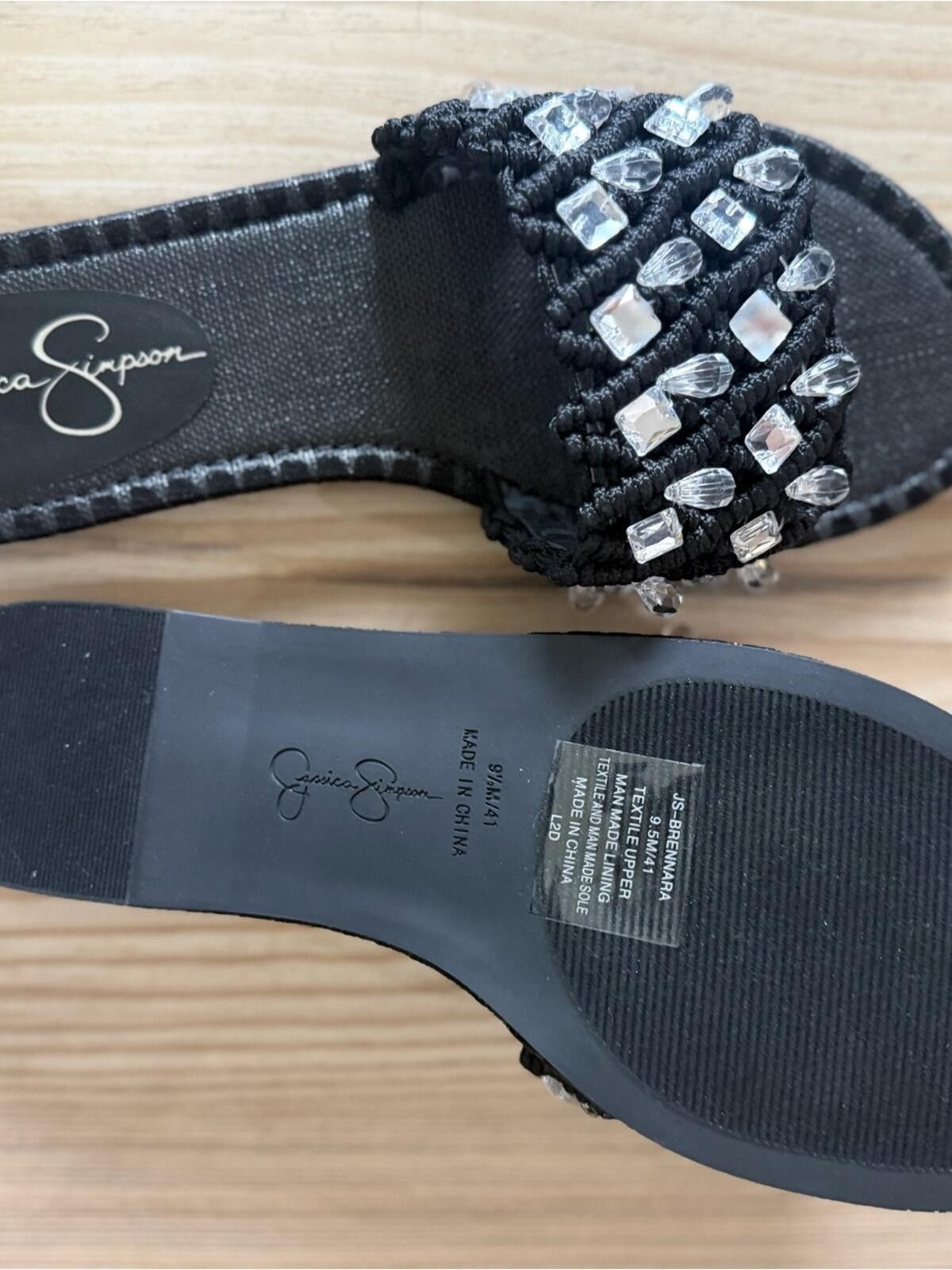 Other Jessica Simpson Black Jeweled Braided Slide Sandals Size US 9.5 / IT 39.5 - 4 Thumbnail