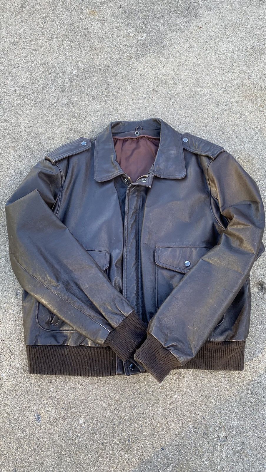 Vintage Brown bomber style flight aviator jacket Size US L / EU 52-54 / 3 - 2 Thumbnail