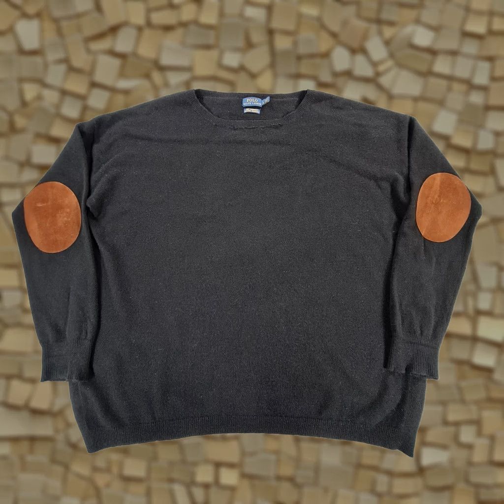 Polo Ralph Lauren Polo Ralph Lauren Jumper Womens Black 100% Cashmere Large Long Sleeve Crew Neck Pullover Knit Chest Elbow Patch City Casual Mens Womens Size L / US 10 / IT 46 - 1 Thumbnail