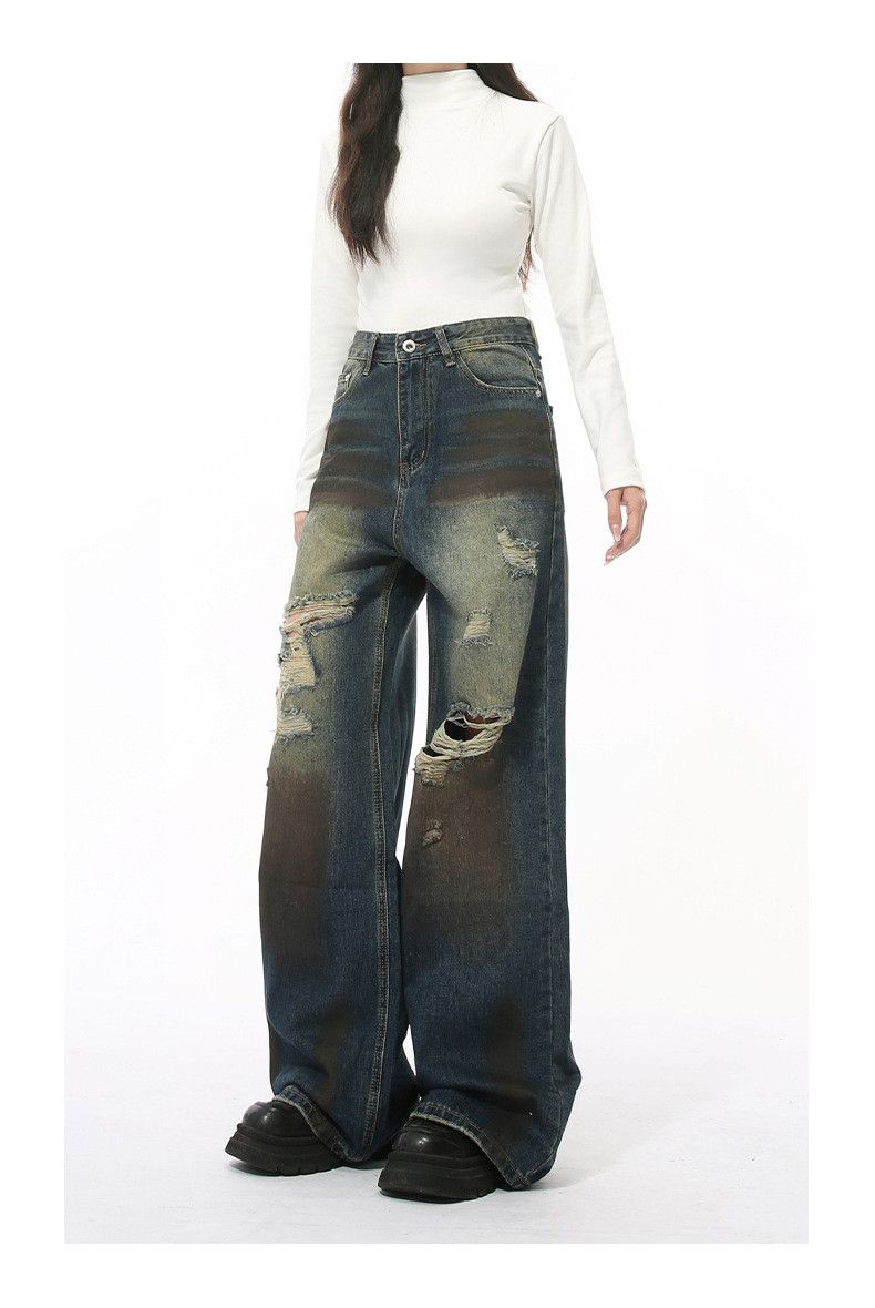 Japanese Brand × Jean High street distressed ripped jeans casual y2k Size US 34 / EU 50 - 5 Thumbnail