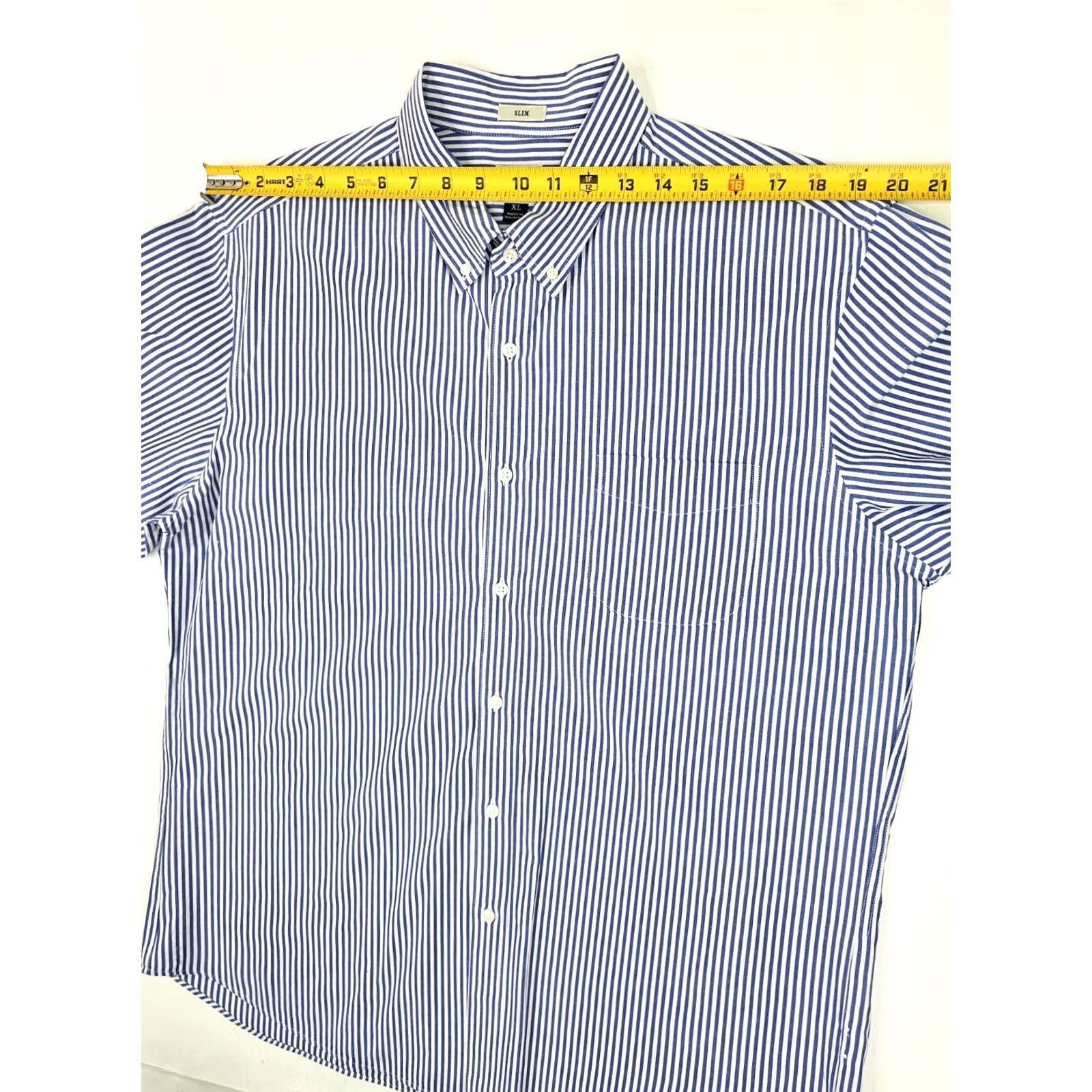 J.Crew J.CREW Slim Fit Shirt Men XL – Vertical Blue Pinstripe – Button-Up, Striped, Classic, Preppy, Secret Wash Shirting, Cotton, 48 in Chest, White? Blue Size US XL / EU 56 / 4 - 7 Thumbnail