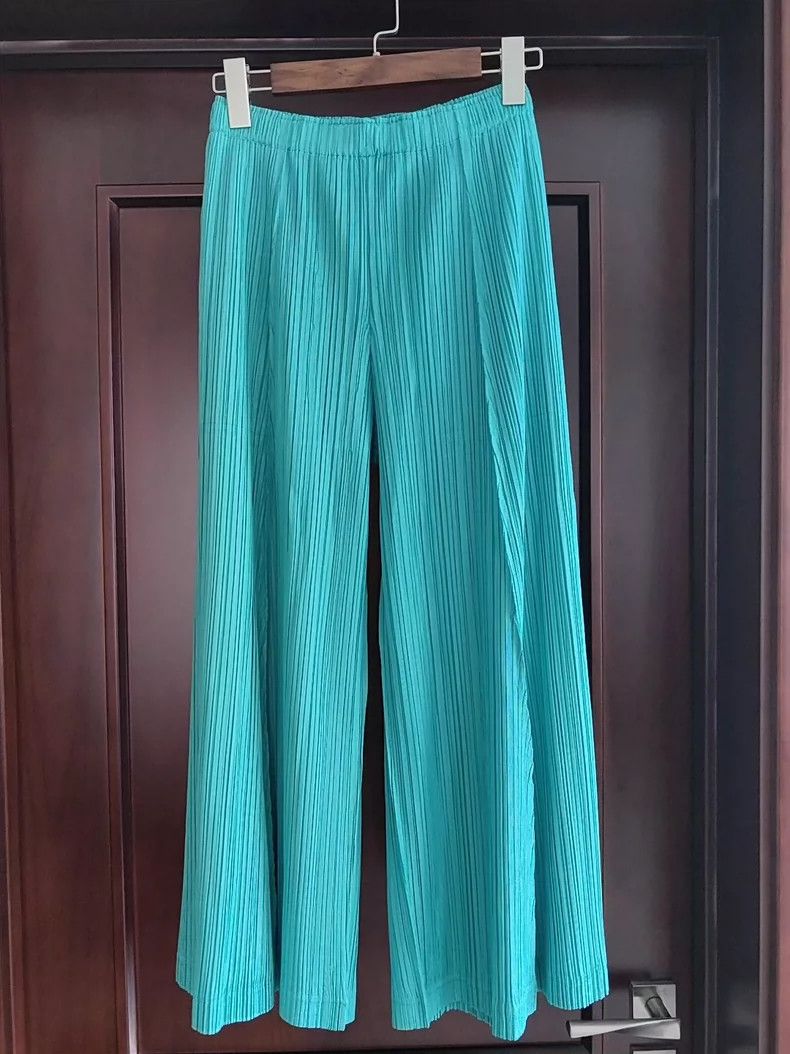 Issey Miyake Issey Miyake size:3 Mint green wide straight-leg trousers Size 22" - 1 Thumbnail