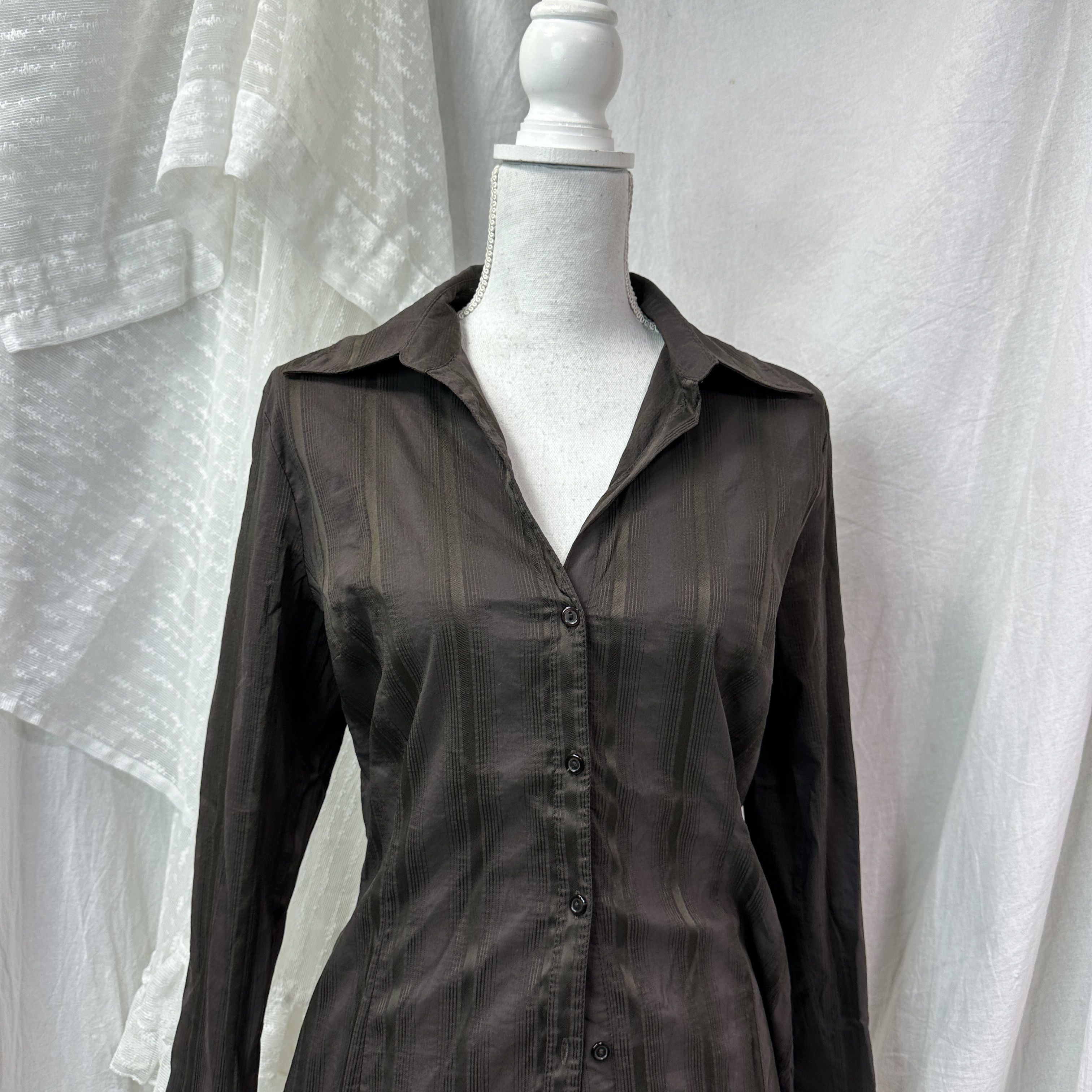 Vintage Vintage Classy Chocolate Brown Pinstripe Shirt Y2K Size M / US 6-8 / IT 42-44 - 2 Thumbnail