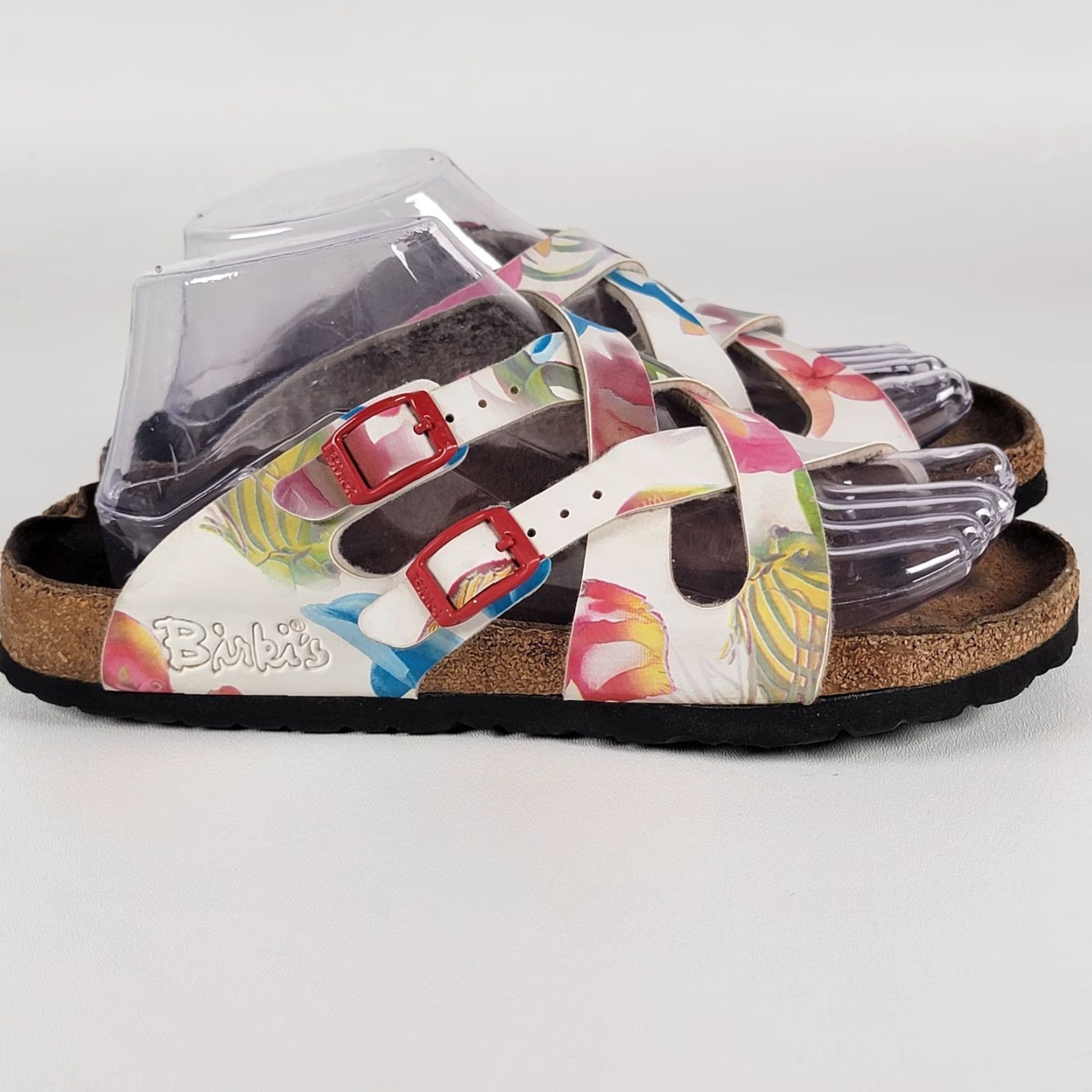 Birkenstock Birkenstock Birki's Sandals 240 White Slip On Leather Cork Adjustable Strap Women 7 US 37 EU 38 Slide Flat Pattern Solid Size US 7 / IT 37 - 2 Thumbnail