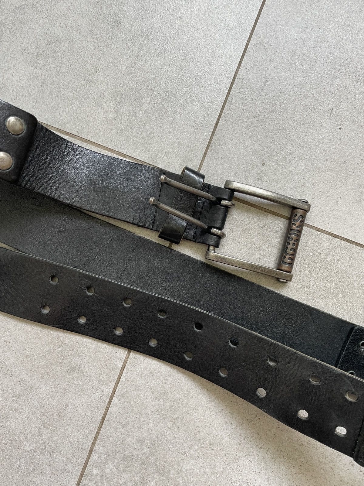 Genuine Leather Vintage SMG:99 Distressed Leather Belt Y2K GRUNGE INDUSTRIAL Size 38 - 1 Thumbnail