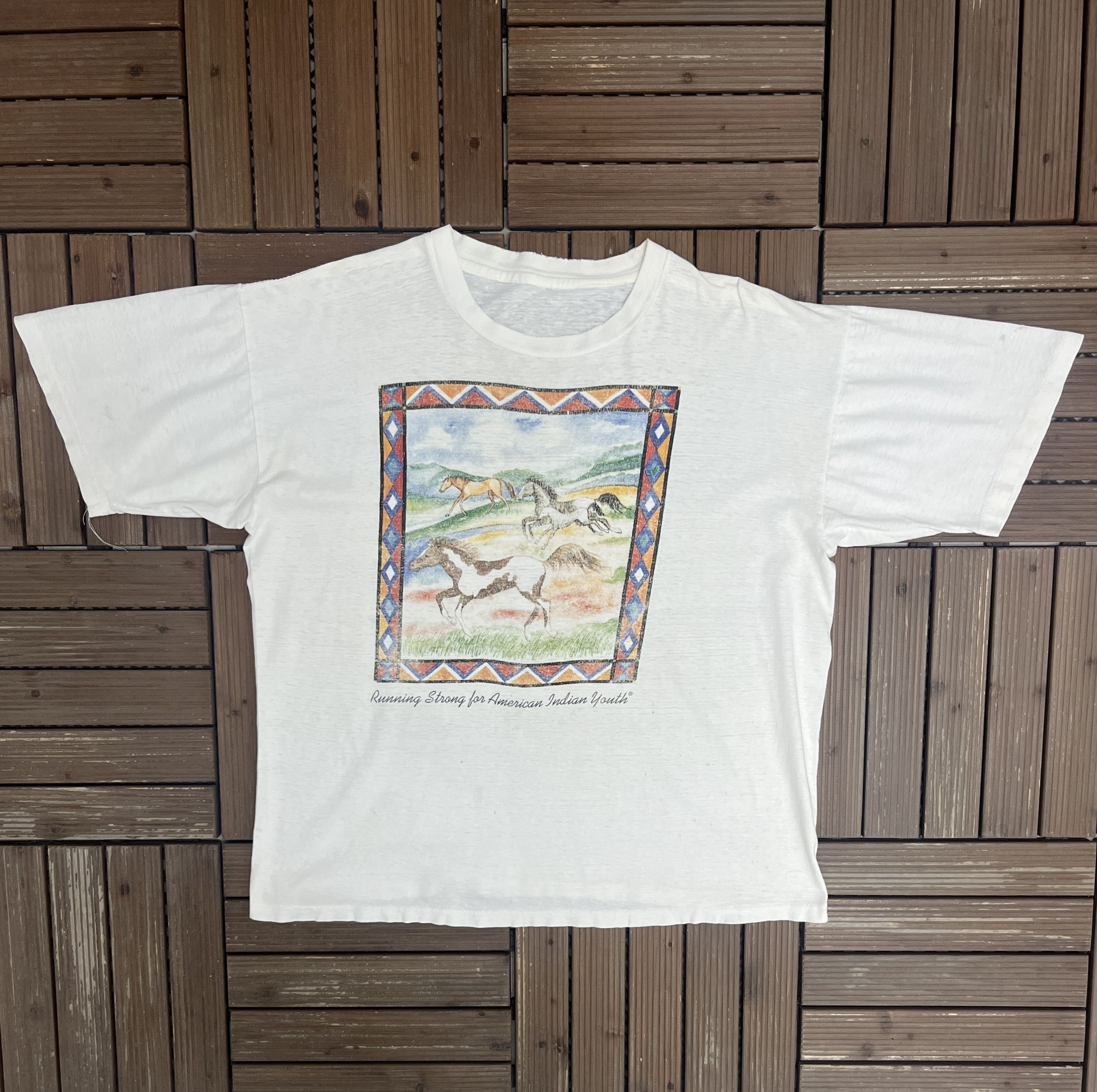 Vintage Running Strong For American Indian Youth Vintage T-Shirt Tee Size US L / EU 52-54 / 3 - 1 Thumbnail