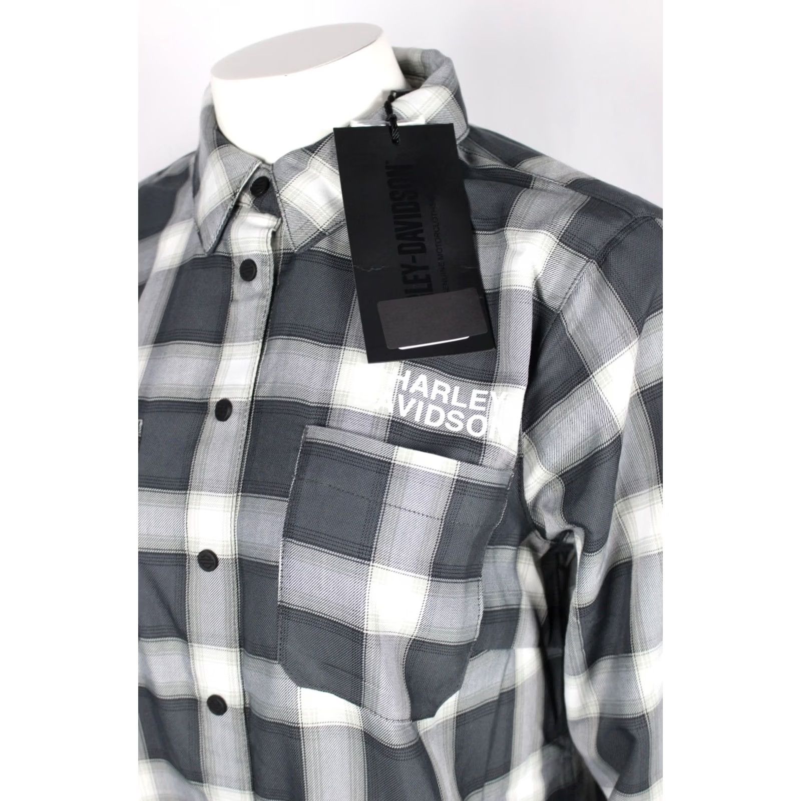 Harley Davidson Harley-Davidson Women's H-D Tech Woven Snap Button Shirt M Medium Gray Plaid Shirt Women Regular Long Sleeve Pocket Button-Up Casual Mens? Wait. Size M / US 6-8 / IT 42-44 - 3 Thumbnail