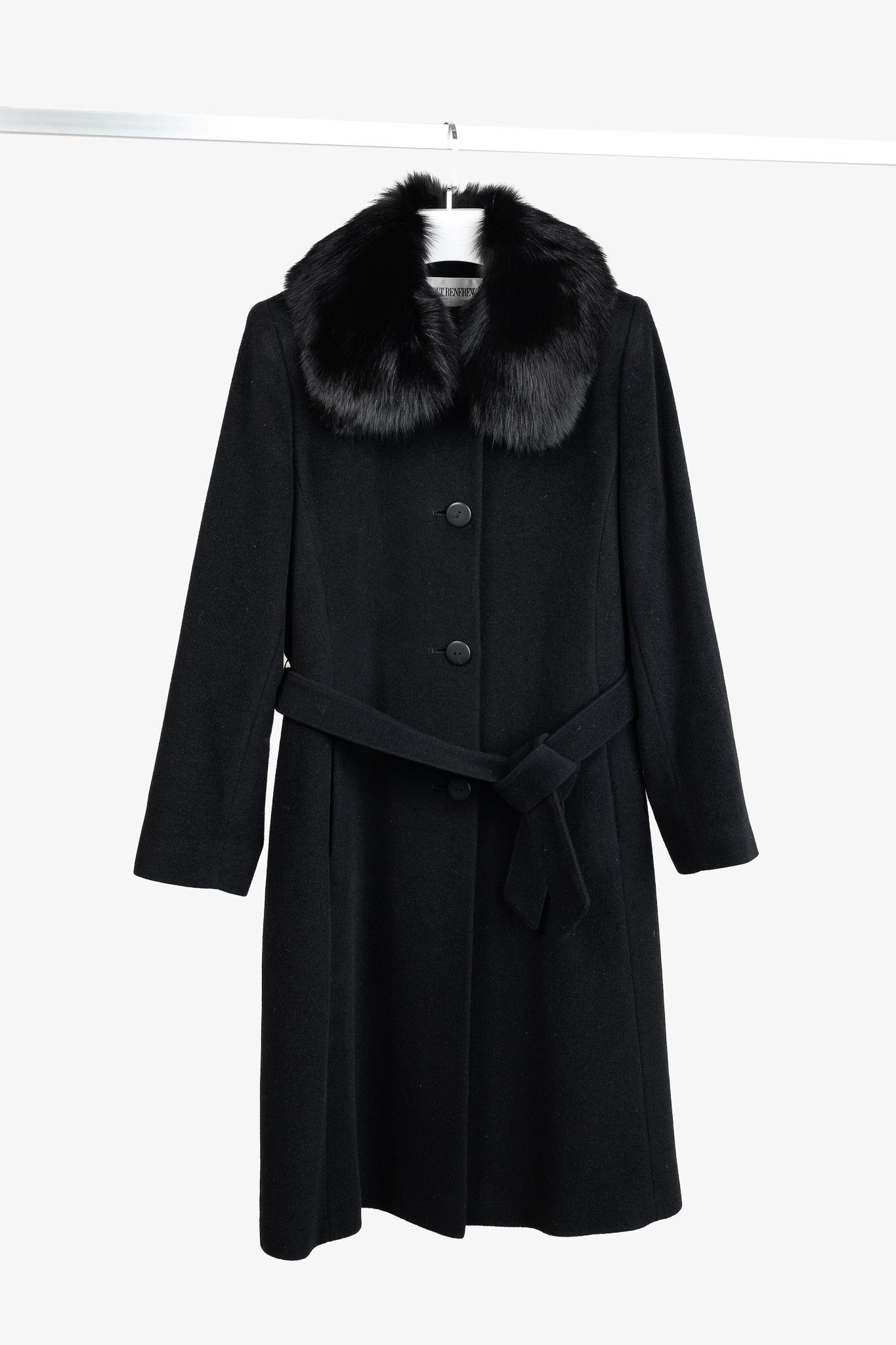 Holt Renfrew Holt Renfrew Black Wool Fur-Collar Belted Maxi Coat Size M / US 6-8 / IT 42-44 - 1 Thumbnail