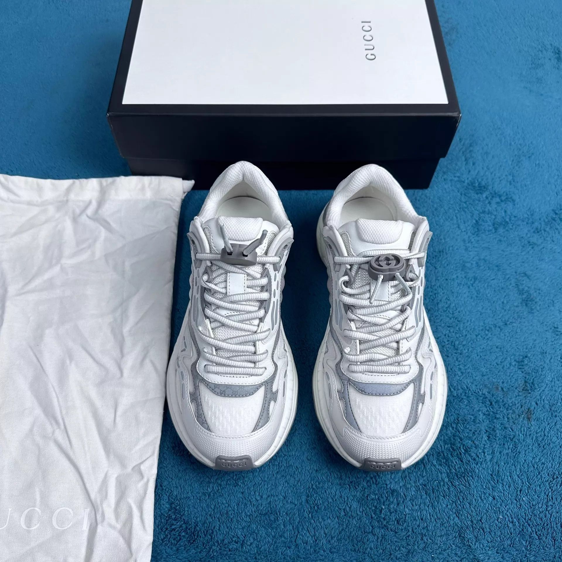 Gucci Gucci Leather Drawstring Low-Top Sneakers Gray 37 Size US 6.5 / IT 36.5 - 1 Thumbnail
