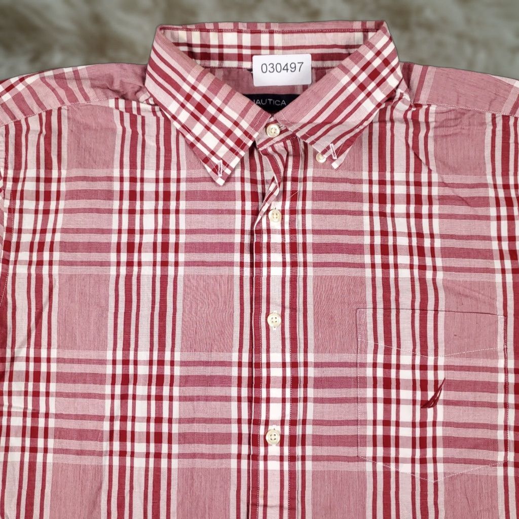 Nautica Nautica Plaid Button-Up Shirt Mens XL Short Sleeve Red Casual Modern Size US XL / EU 56 / 4 - 1 Thumbnail