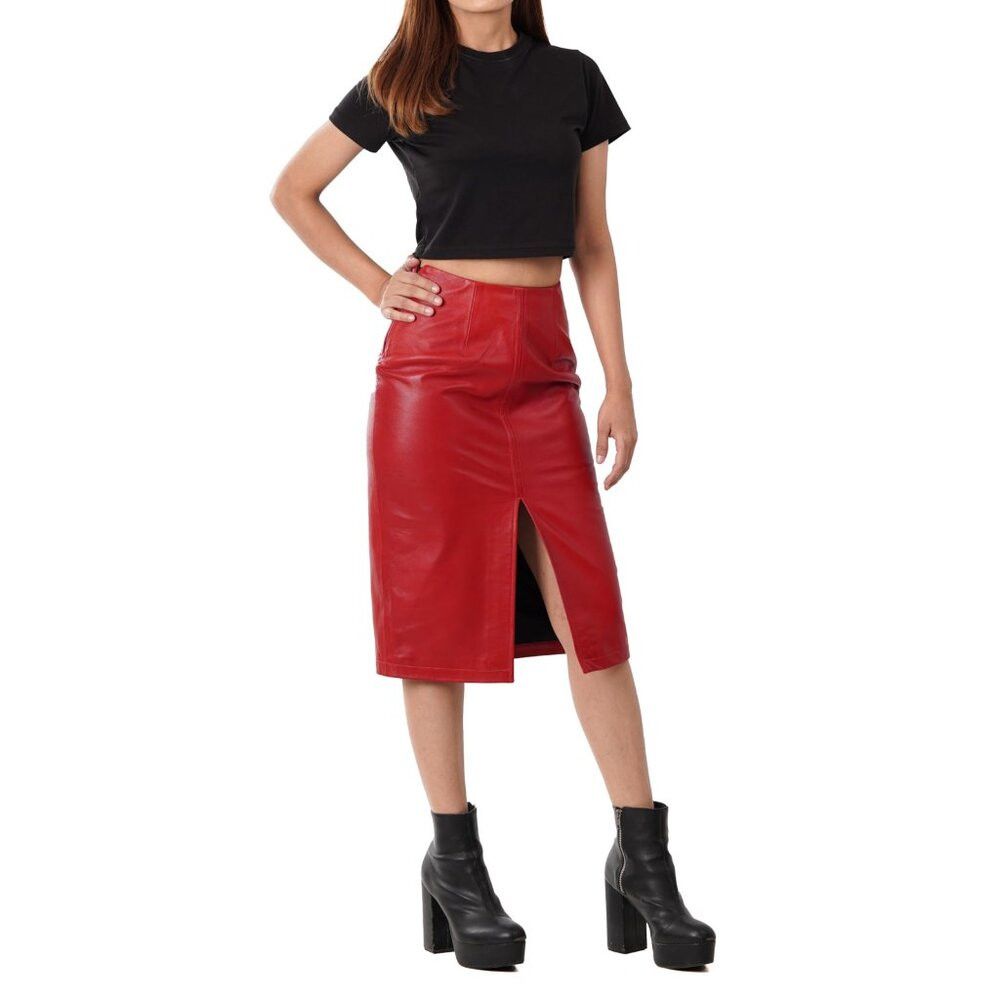 Other NWT New Decrum Real Lambskin Red Leather Skirt Size XL Size 38" / US 16 / IT 52 - 1 Thumbnail