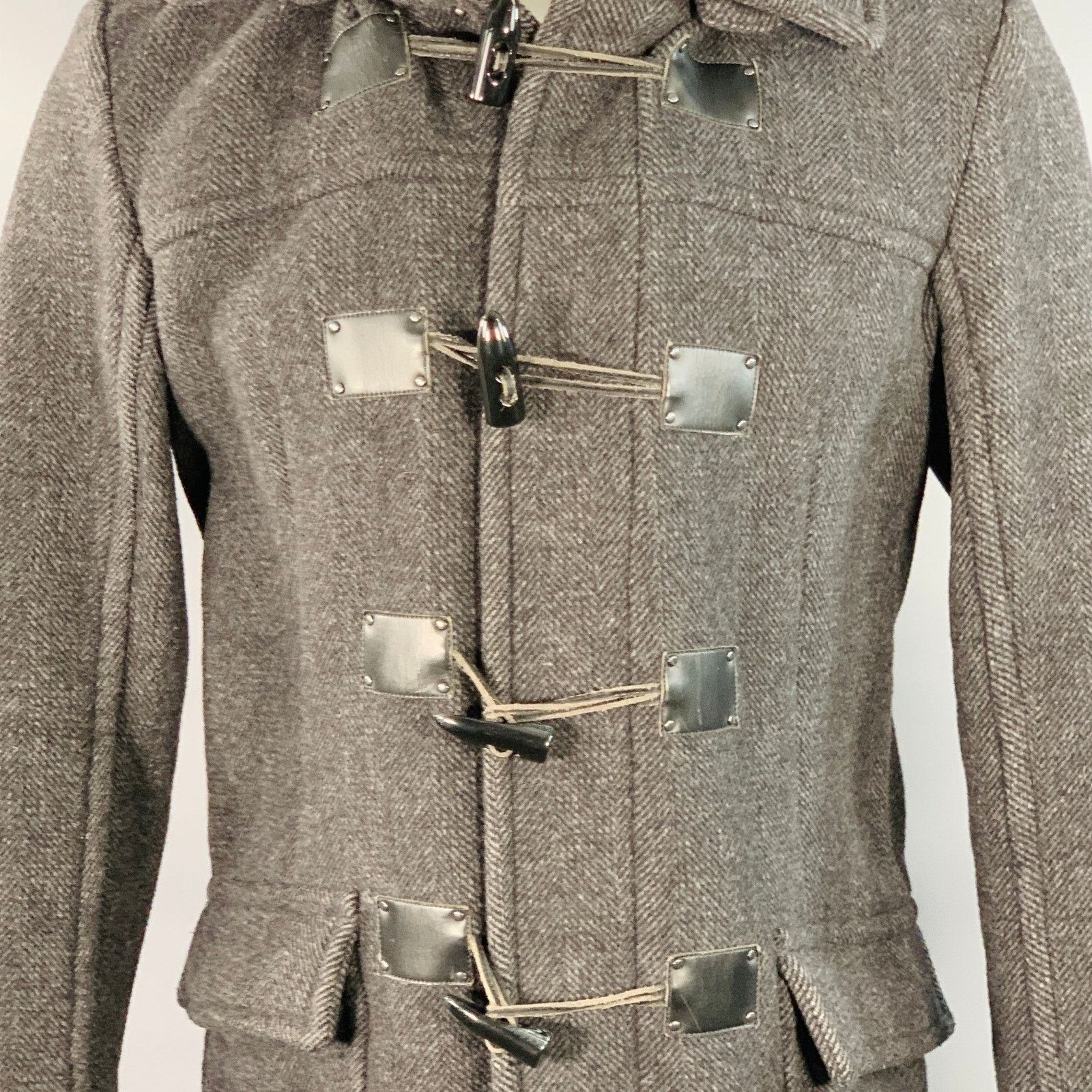 Calvin Klein Size S Black Charcoal Herringbone Toggle Closure Coat Size US S / EU 44-46 / 1 - 2 Thumbnail