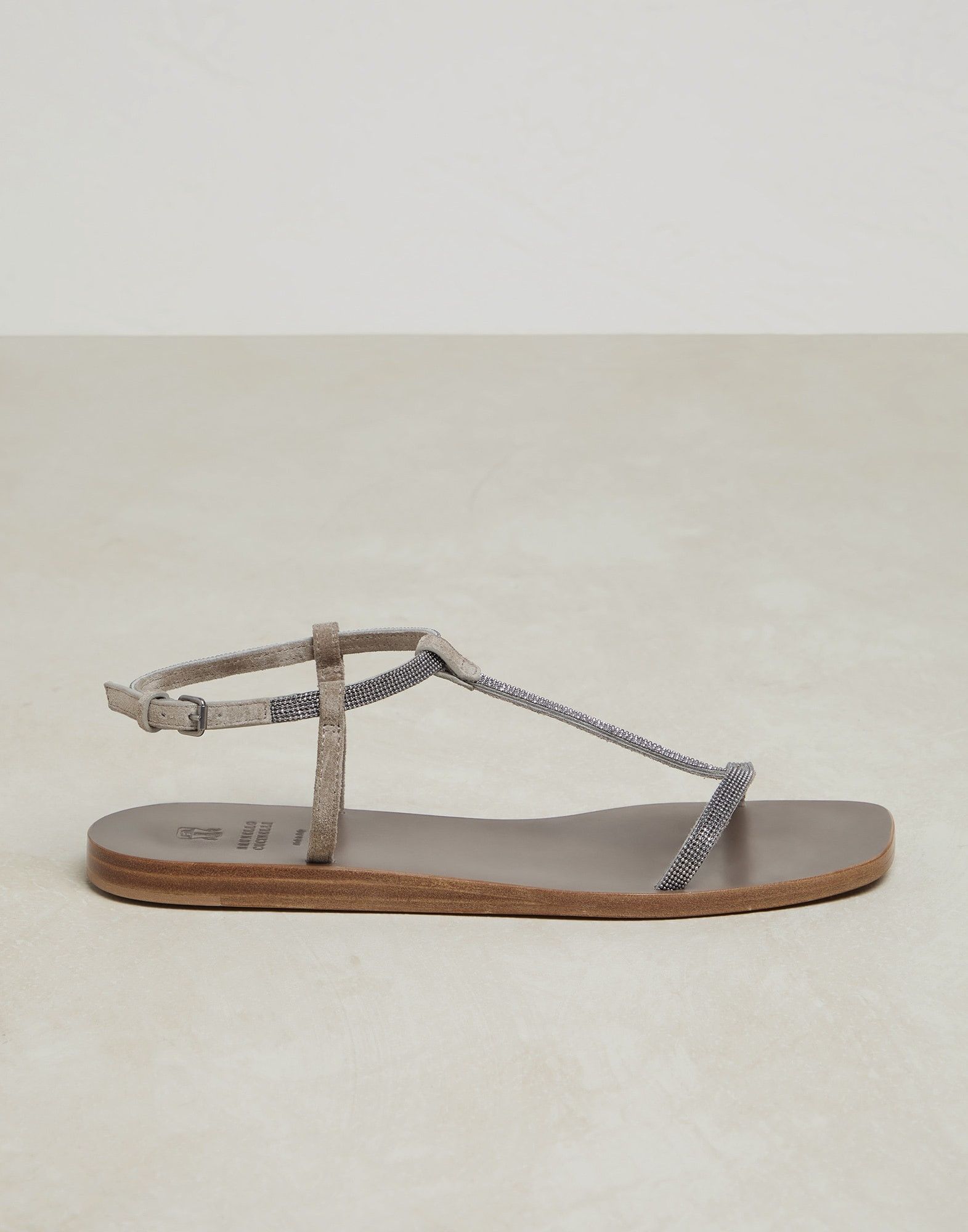 Brunello Cucinelli o1y0725 Ankle Strap Leather Sandals in Light Gray/Beige Size US 8.5 / IT 38.5 - 1 Thumbnail