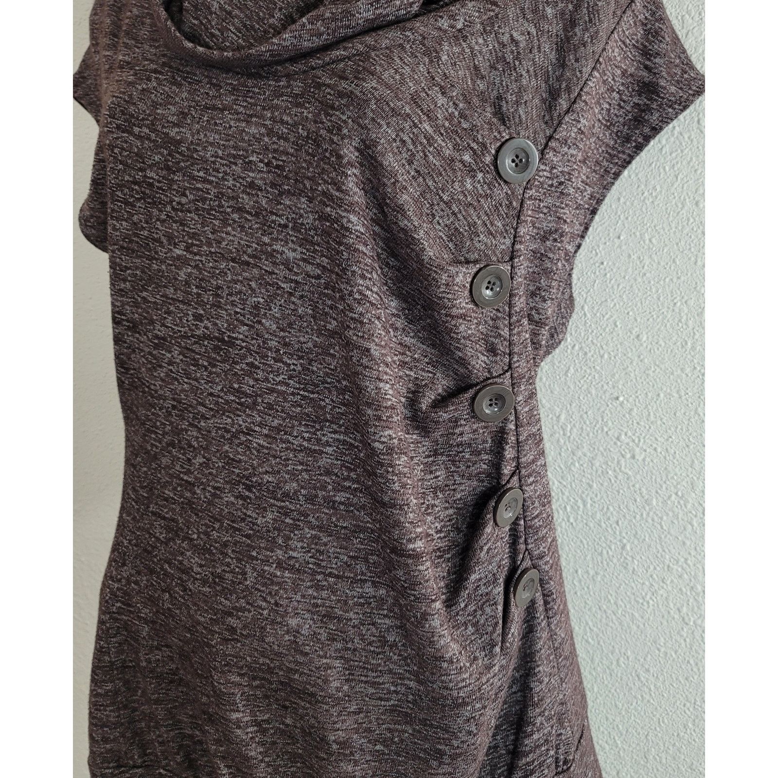 Other HeartSoul Brown Heathered Cowl Neck Top Large Capped Sleeves Size L / US 10 / IT 46 - 2 Thumbnail